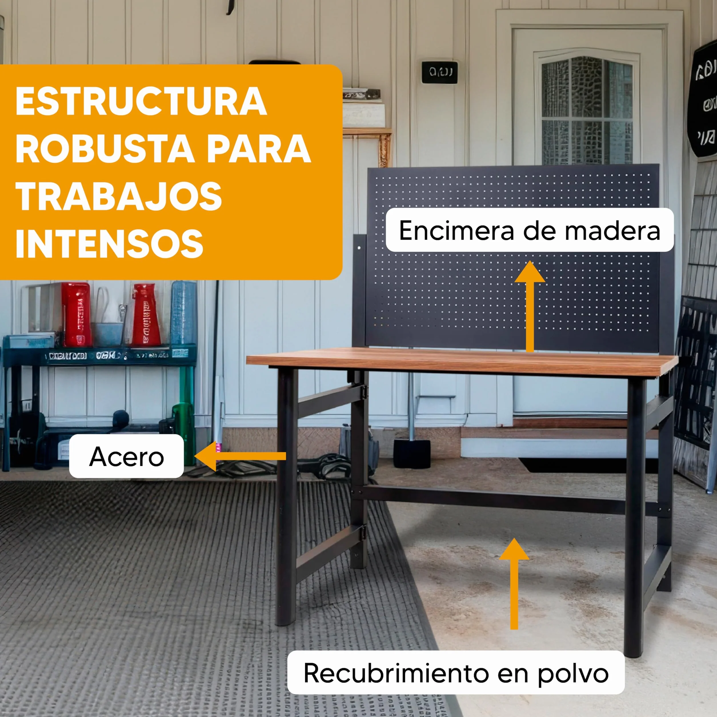 Kompact Banco de Trabajo Plegable de Pared con Altura Regulable, Mesa de Trabajo con Panel Perforado y Ganchos