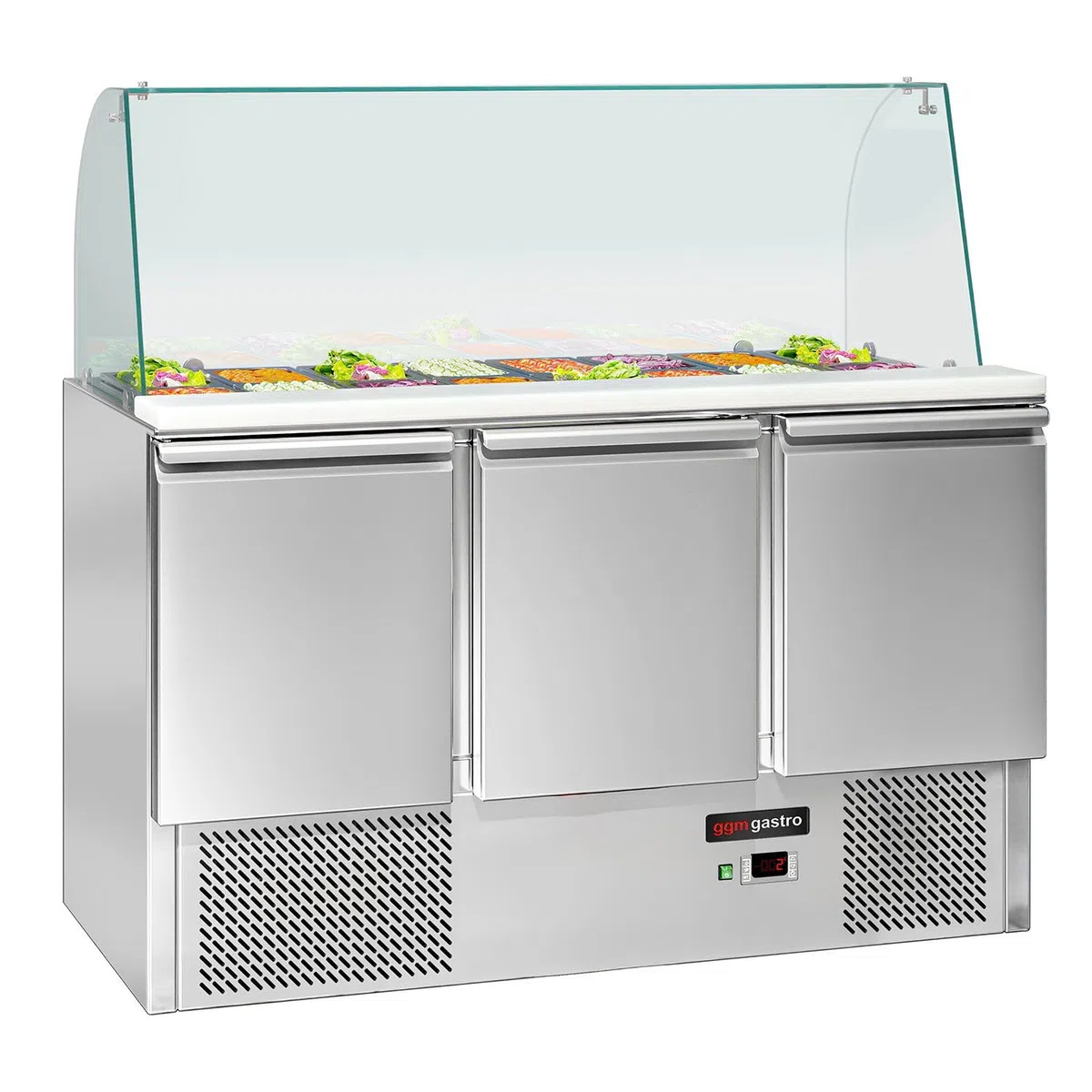 GGM Gastro Saladette ECO - 3 Puertas - 260 Litros - Parte Superior de Vidrio Alto - 4x GN 1/1 - Acero Inoxidable - Aislamiento de Poliuretano de 4 cm - Termostato - SAG147DRG#GSG147#07