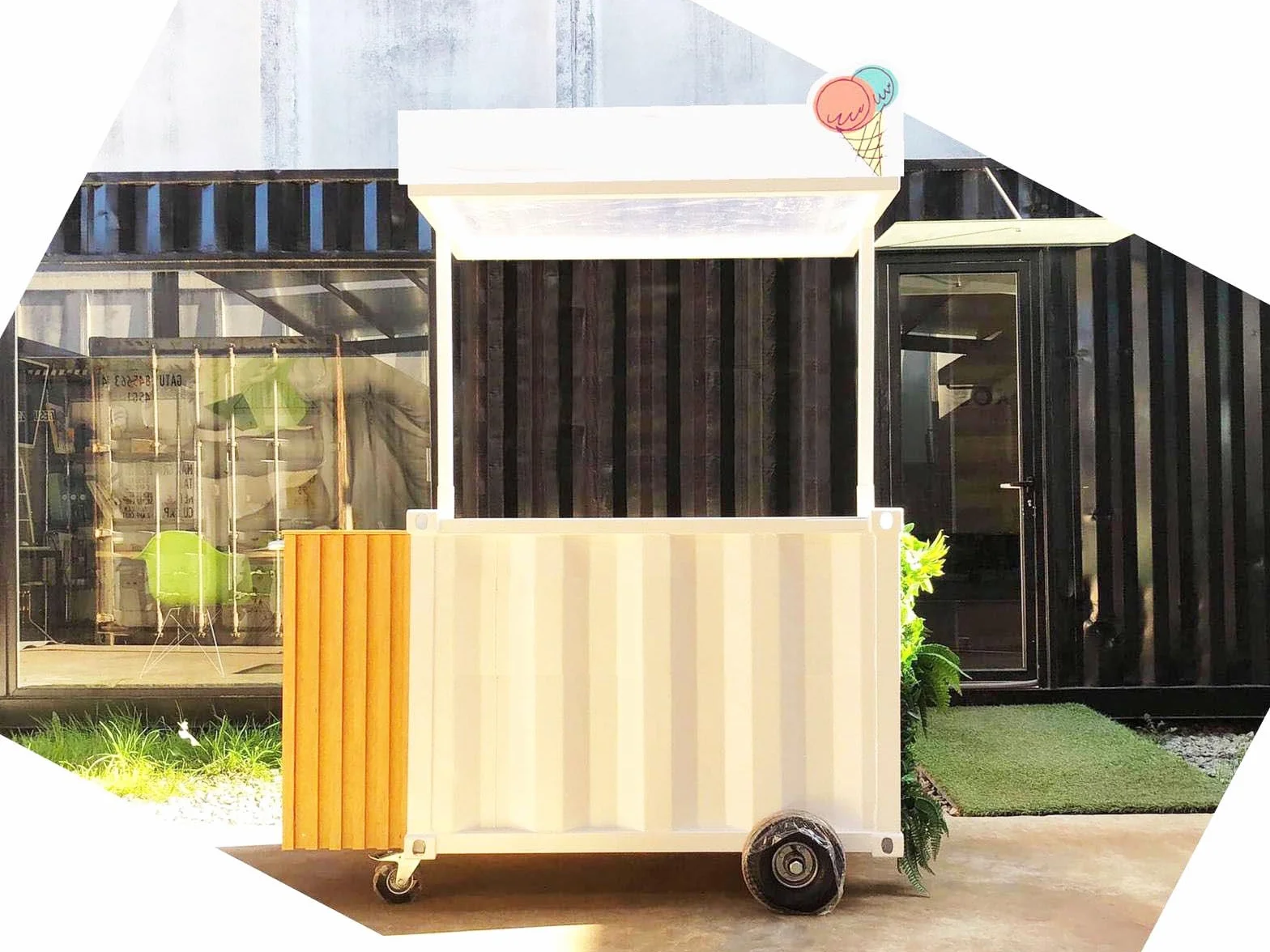 Carrito Móvil de Contenedor Marítimo con Ruedas.Diseño Exclusivo para Negocios