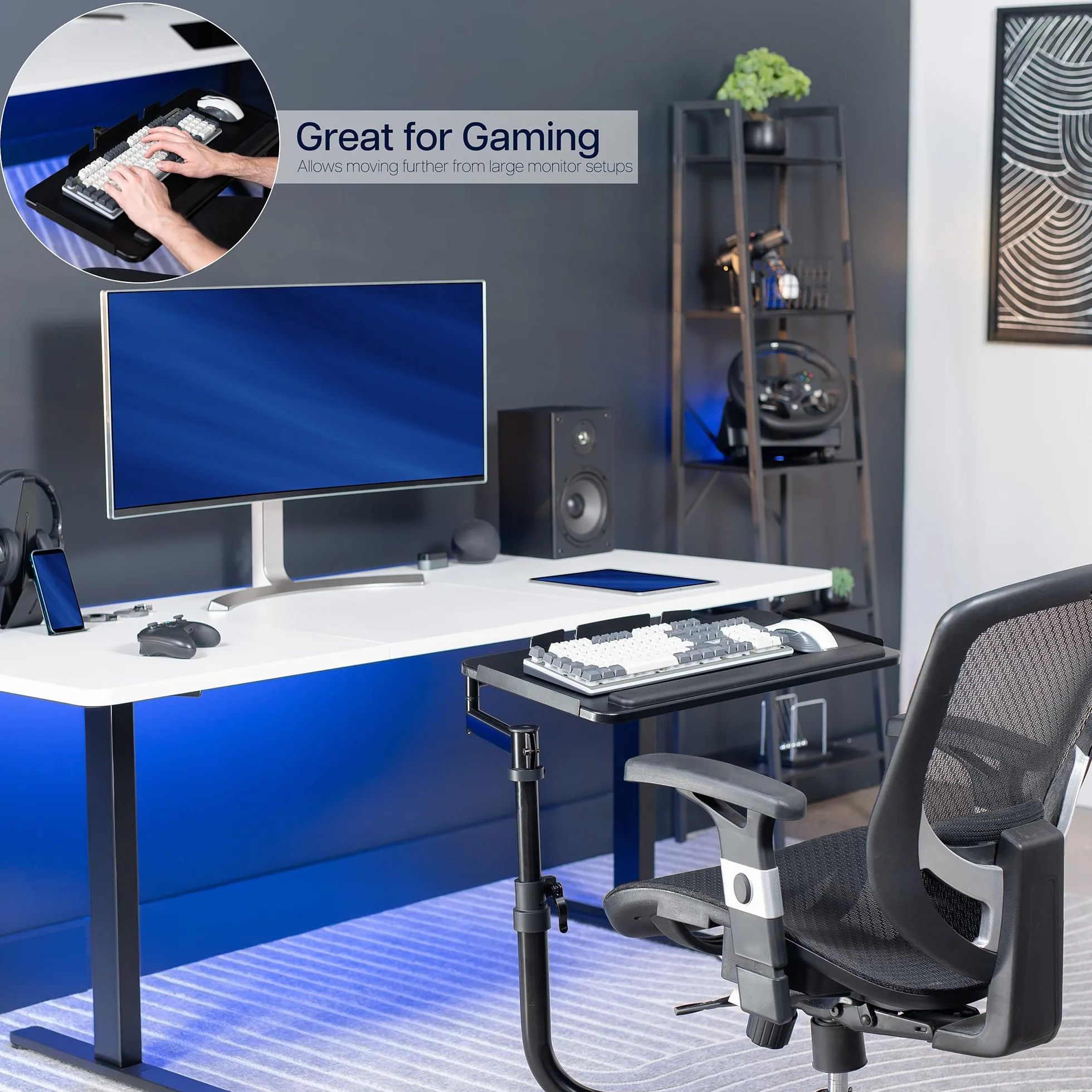 VIVO Mount-KB18CP - Bandeja para teclado y mouse montada en silla de oficina, inclinación ergonómica, rotación de 360 grados, color negro, MOUNT-KB18CP