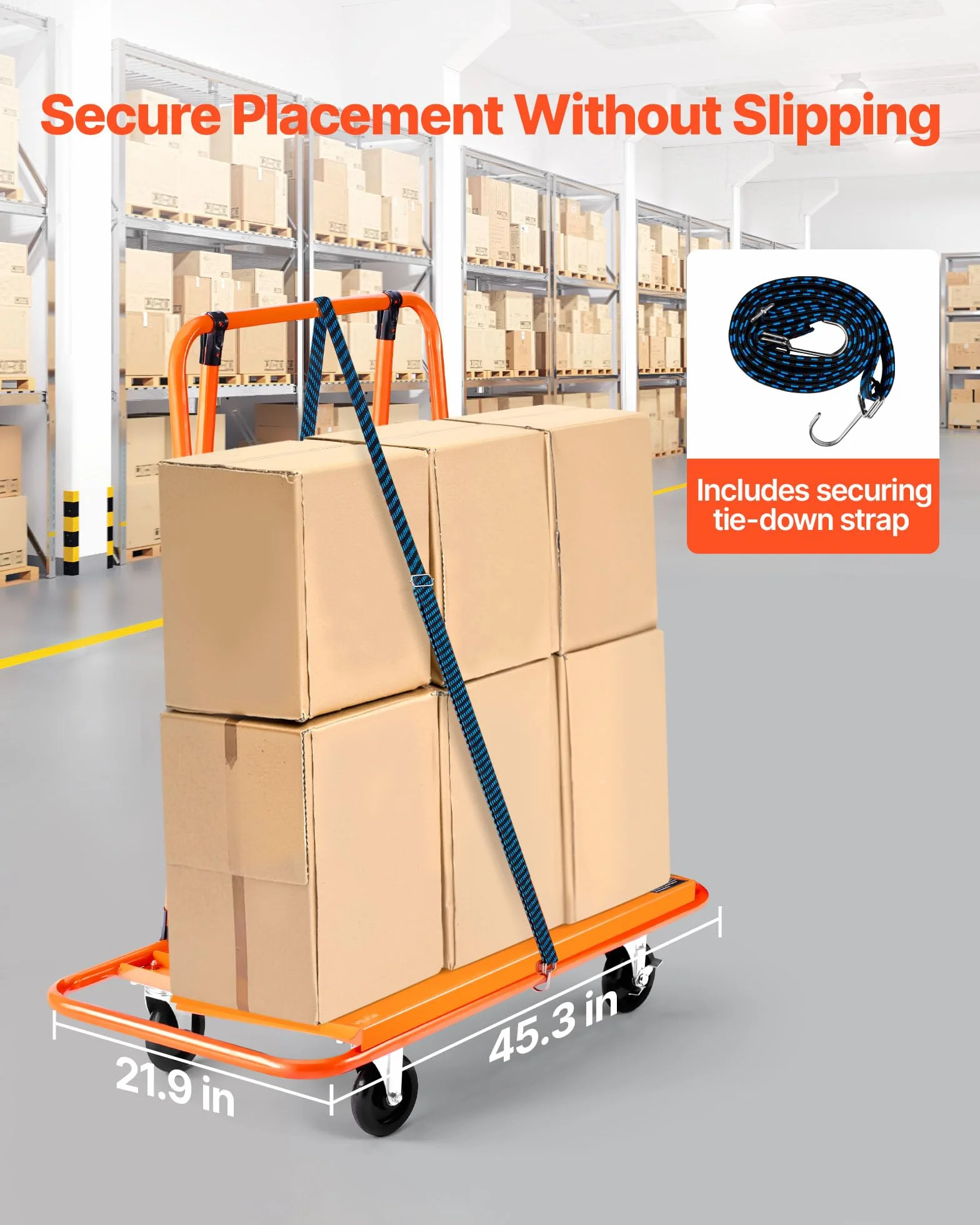 VEVOR Carro para Paneles 816 kg 4 Ruedas Giratorias Correa de Tensión 1150 x 555 x 1180 mm Naranja