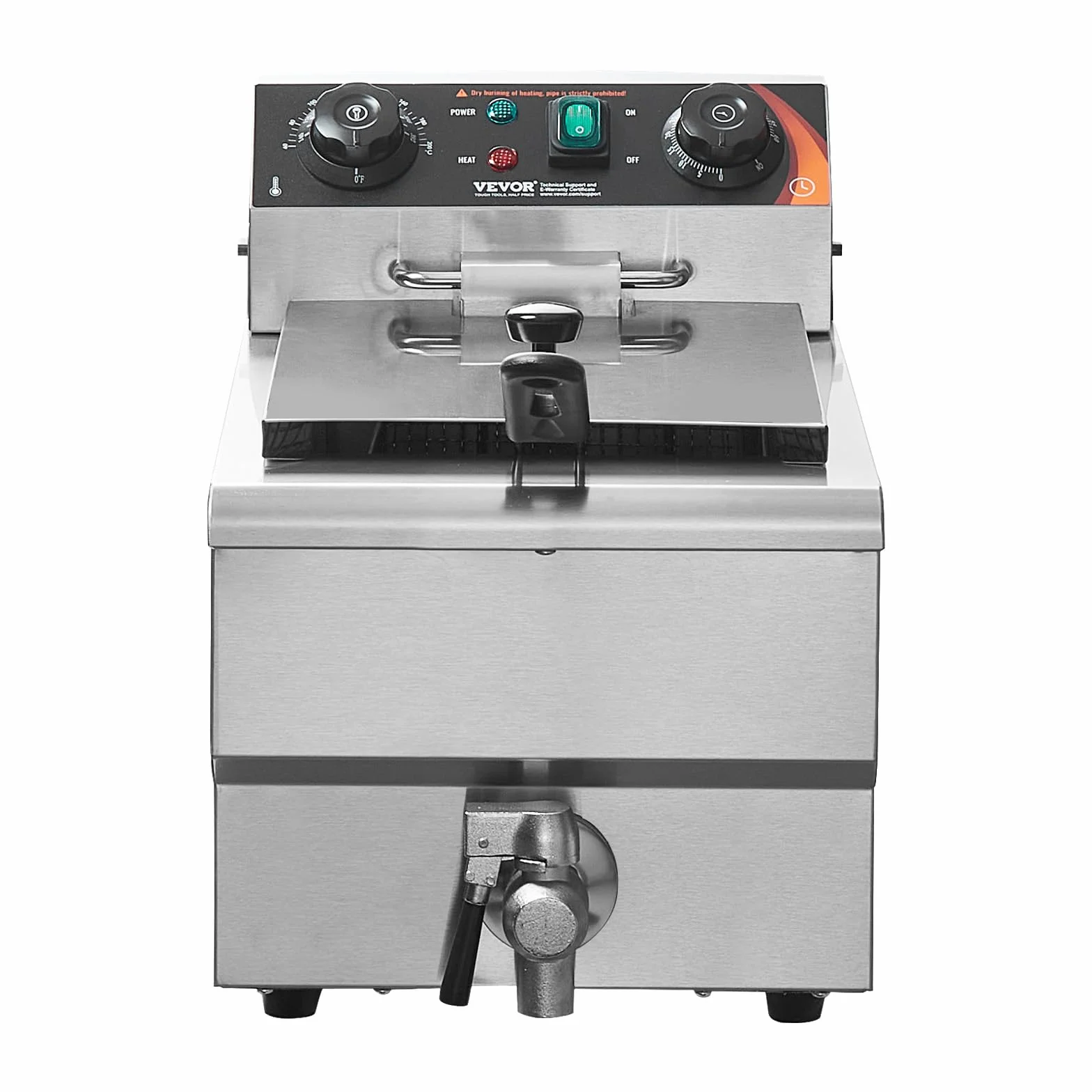 VEVOR Freidora Eléctrica 3000W con Cesto Simple de Acero 11 L 289 x 527 x 357 mm