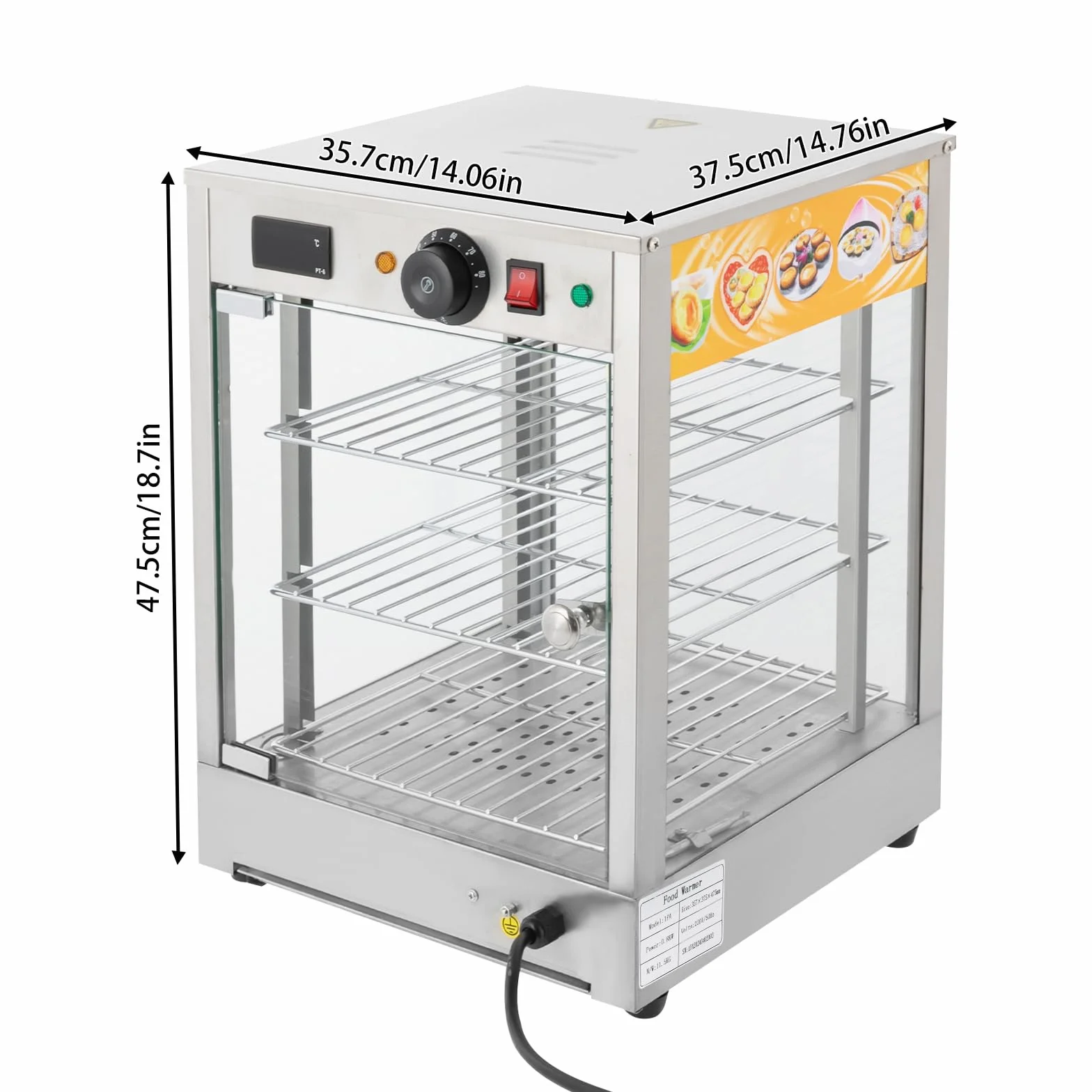 Calentador de alimentos eléctrico comercial 3 pisos 800W 30-85°C vitrina de calor