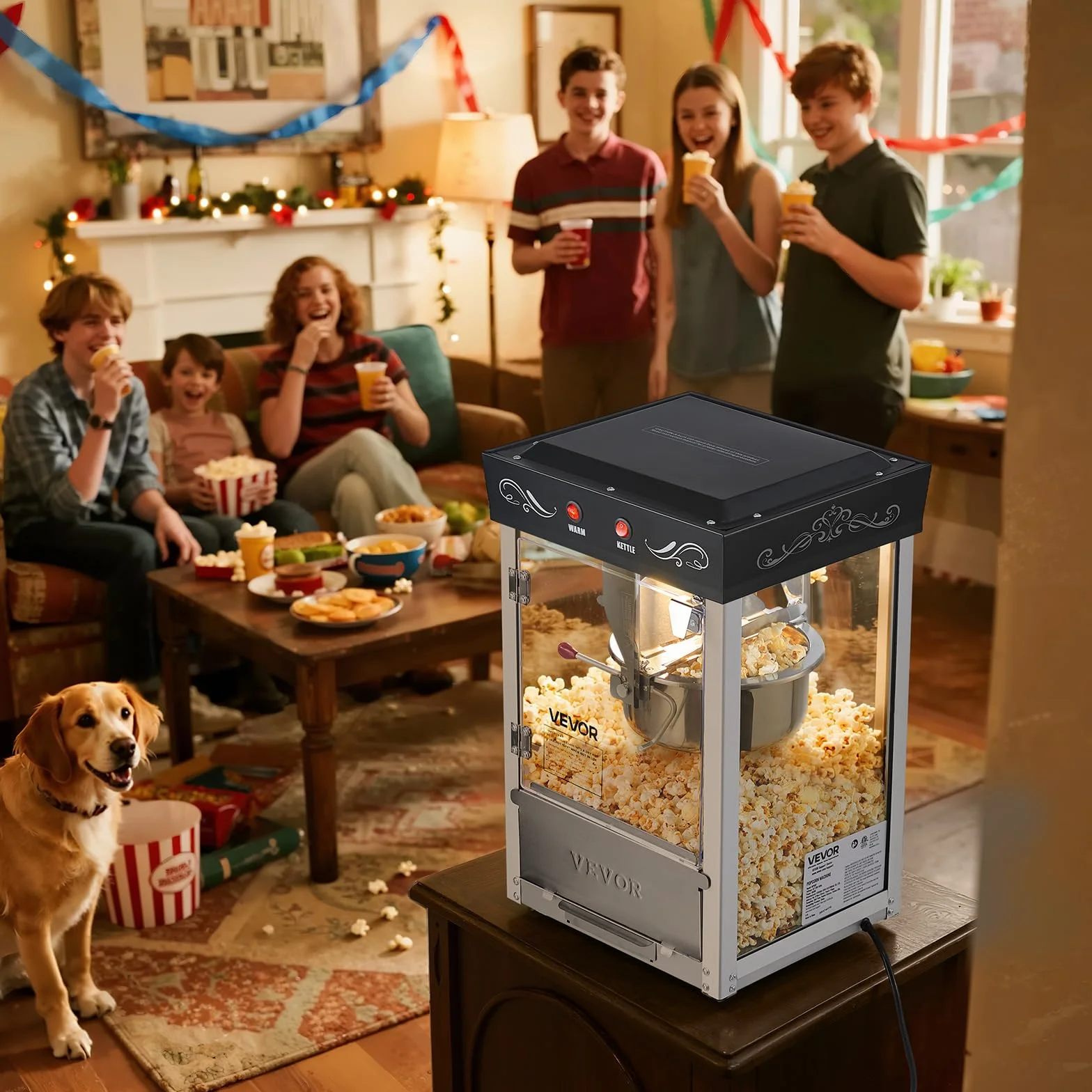 VEVOR Máquina de Palomitas Acero Inoxidable 800 W 48 Tazas Estilo Cine Negro