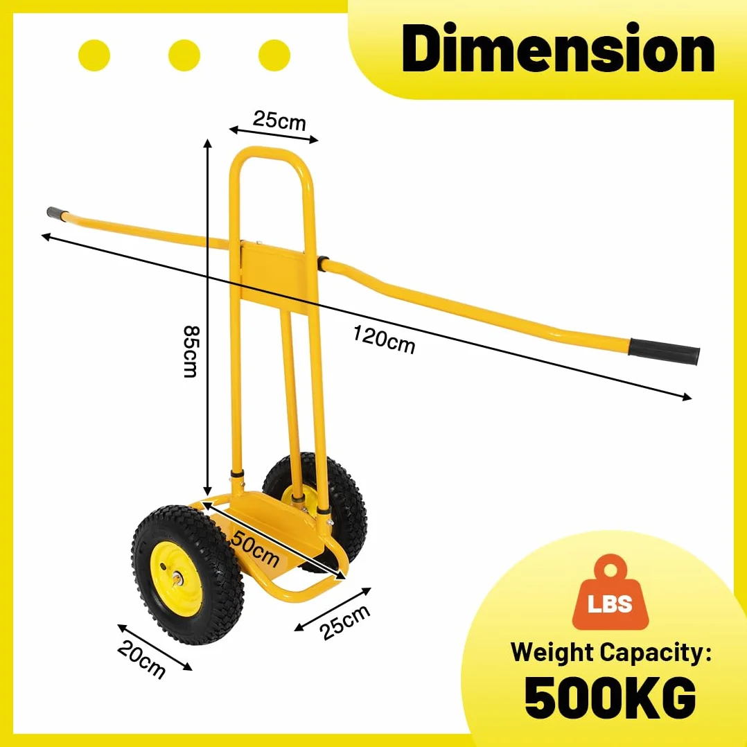 Carro de Transporte de Paneles 500 KG 4 Ruedas de Goma Maciza Carretilla Extraíble Amarillo