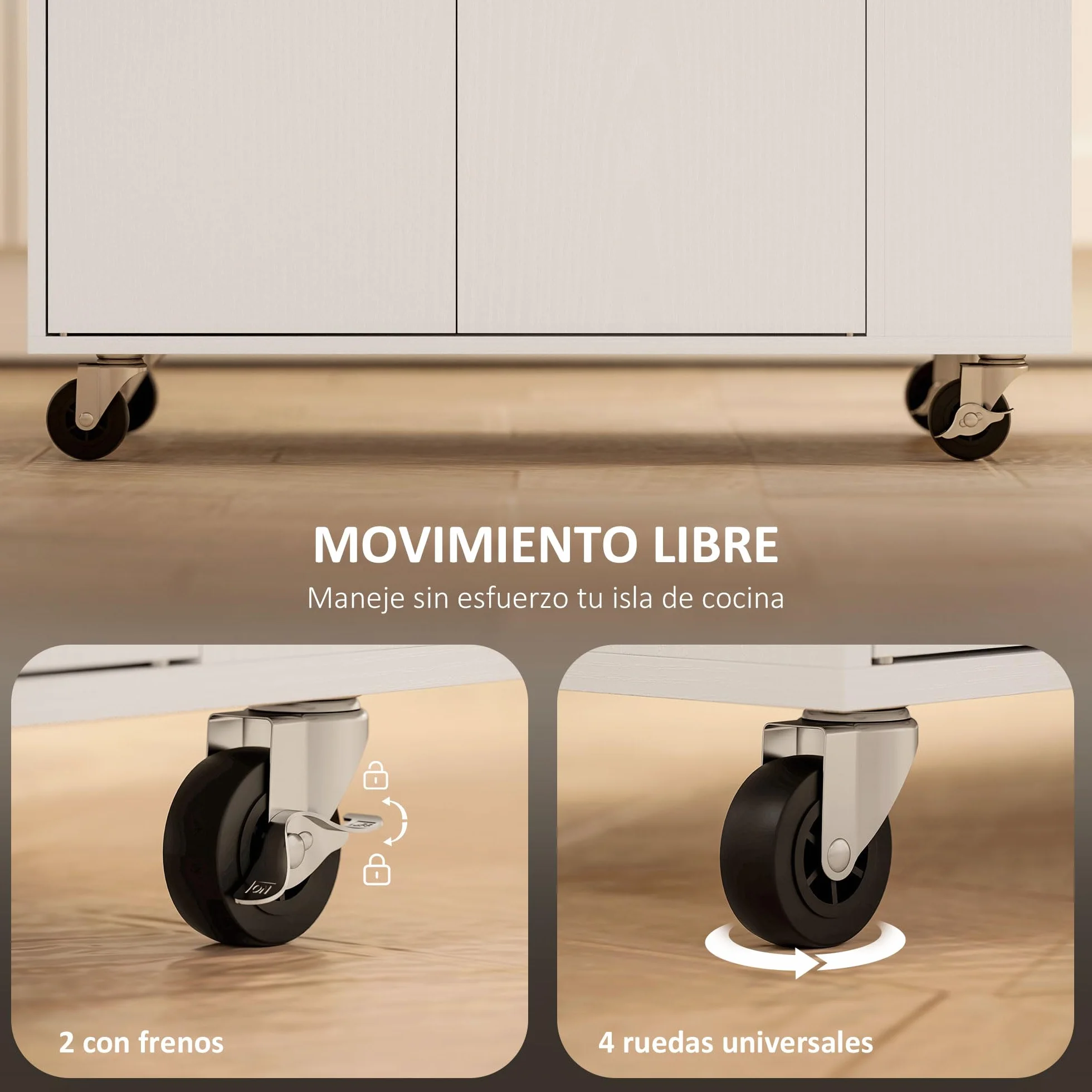 HOMCOM Isla de Cocina con Ruedas Carrito de Cocina Mueble Auxiliar de Cocina con 2 Puertas Cajón Especiero de 3 Niveles Toallero y Estante Ajustable 82x38x86,5 cm Blanco