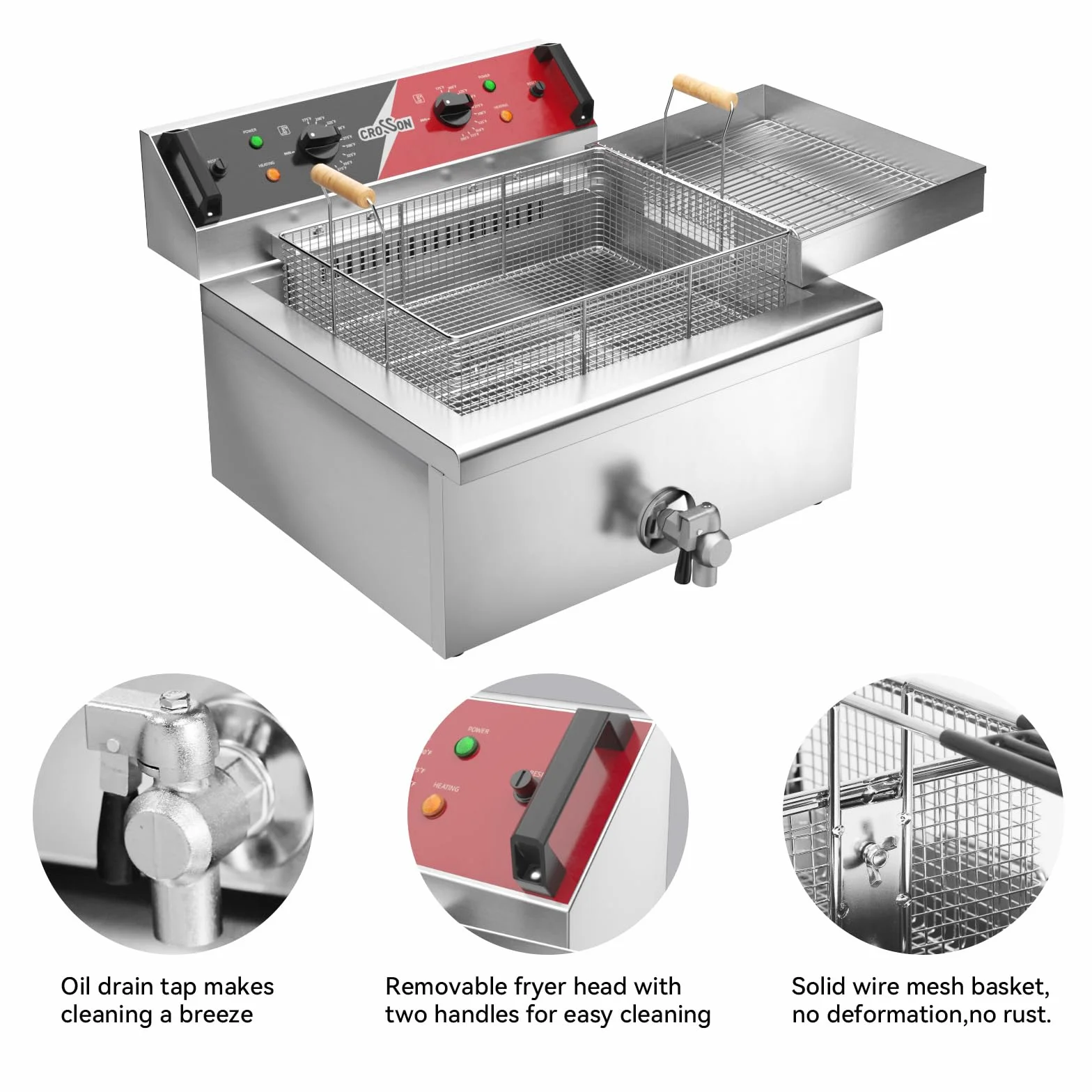 Freidora eléctrica CROSSON 12L de tres canastas con boquilla de aceite, rejilla de drenaje de aceite, freidora comercial de donuts para freír un pez o un pollo entero
