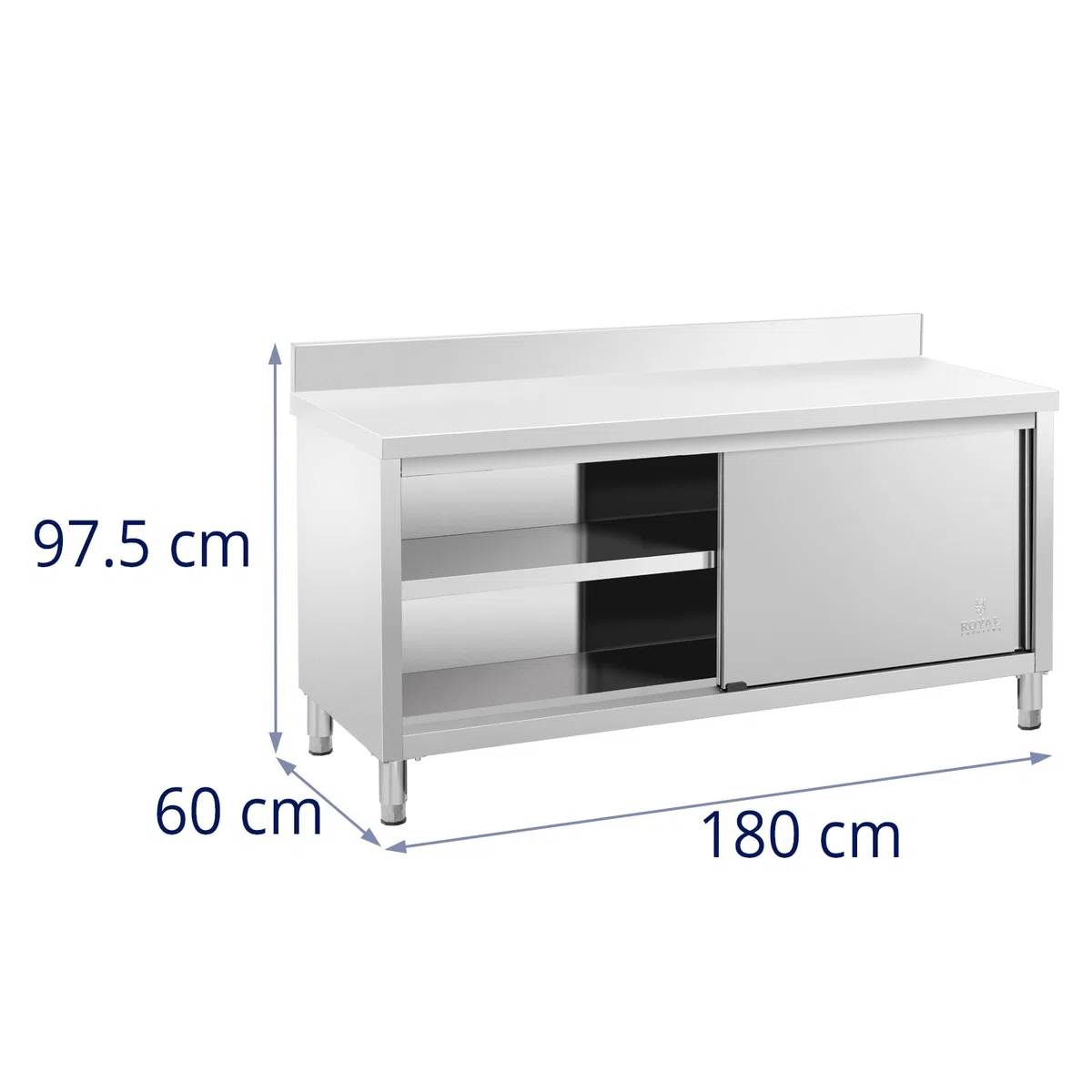 Royal Catering Mueble Neutro en Acero Inoxidable Armario RCSSCB-180X60-E-B (180 x 60 cm, 2 puertas correderas, 600 kg de capacidad de carga)
