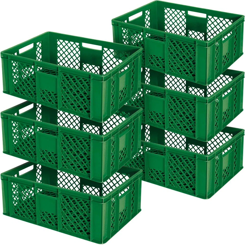 BRB 6 recipientes europeos calados/apilables, 600 x 400 x 240 mm, aptos para alimentos, calidad industrial (verde)