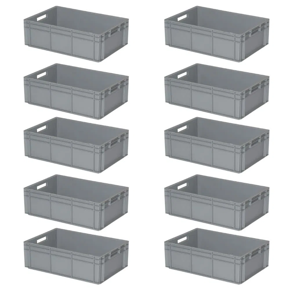 BRB 10 eurocajas con 2 asas, 600 x 400 x 220 mm, color gris