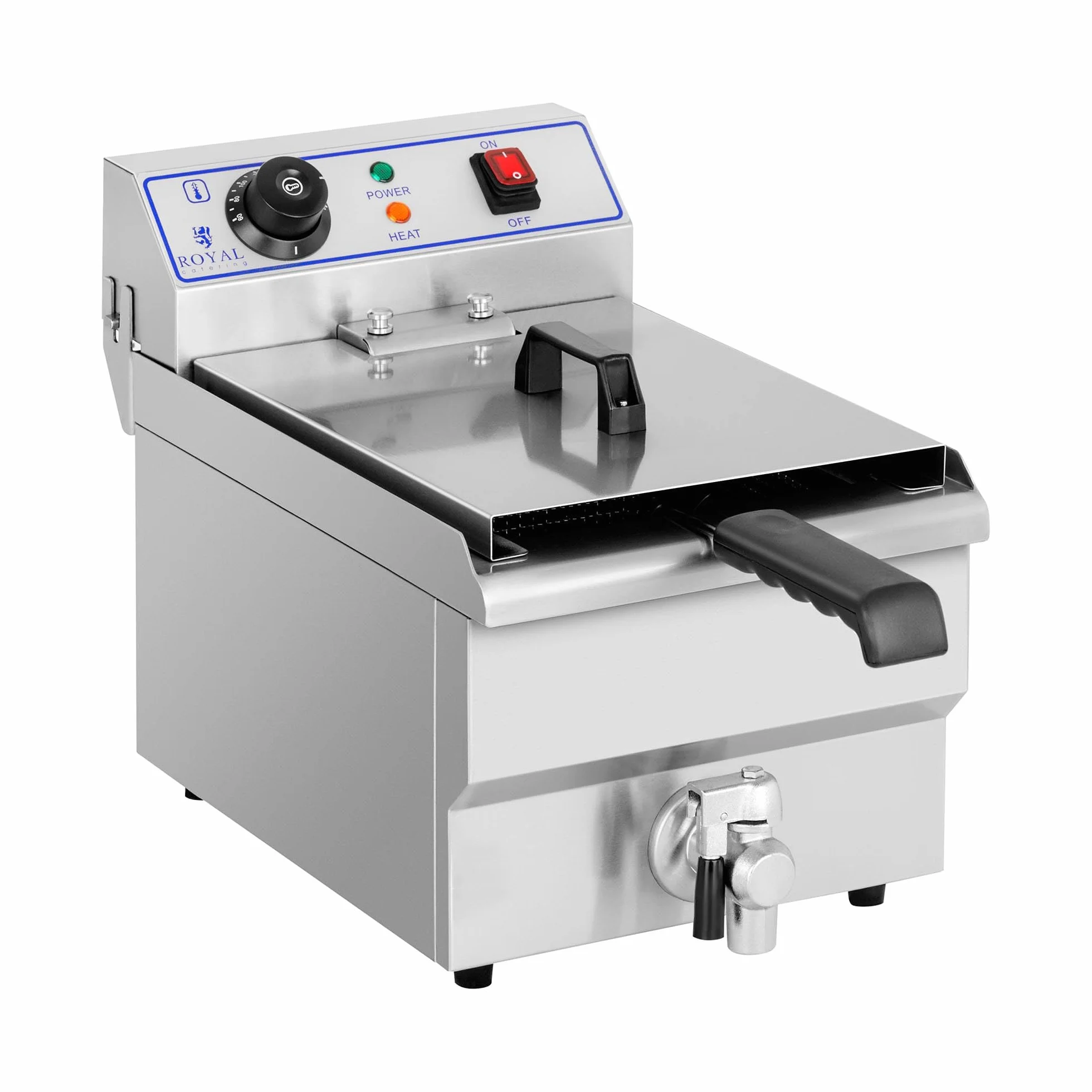 Royal Catering Freidora Eléctrica 1 x 10 Litros RCEF-10EH (3200 Watt, Grifo De Vaciado, Ajuste Automático De Temperatura)