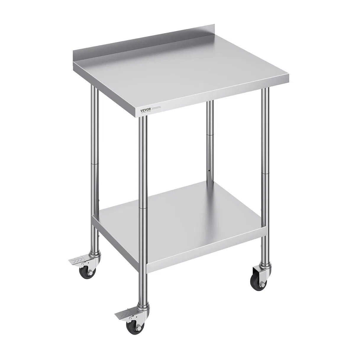 VEVOR Mesa de Trabajo de Acero Inoxidable 610 x 762 mm Mesa de Preparación de Alimentos con Ruedas Estantes Regulables en Altura Unidad de Almacenamiento de Alimentos para Restaurante Bar Hotel