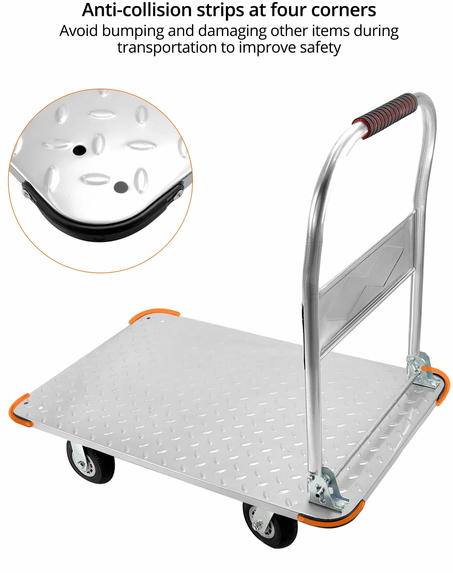 QWORK® Carro de Plataforma Plegable Robusto, con Capacidad de Carga de 1100 kg, 90 x 60 cm y neumáticos de Goma silenciosos, Carro de Transporte de Acero para Trabajo Pesado