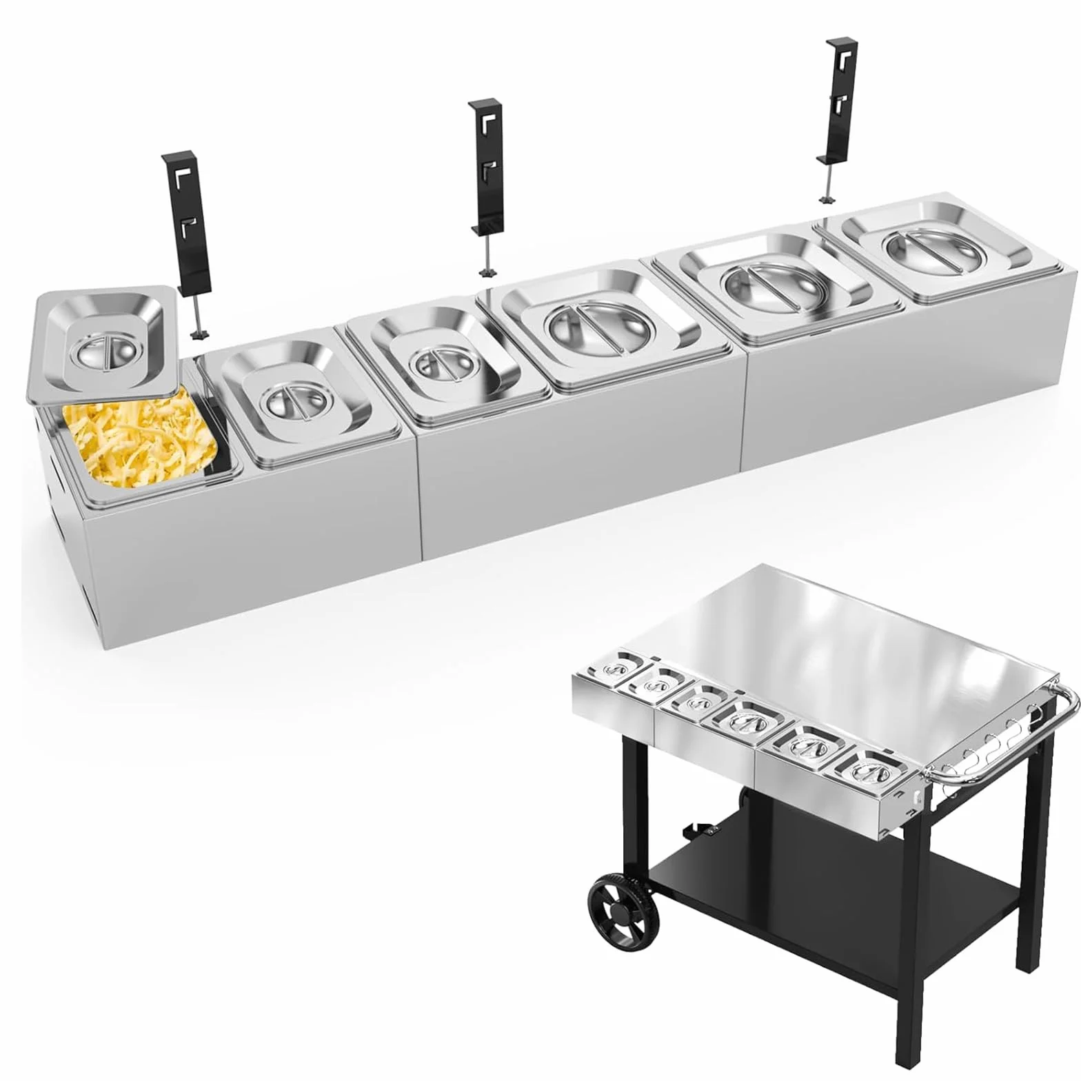 Denmay Juego de 6 recipientes de acero inoxidable con tapa para pizza, para barbacoa y cocina, accesorios de pizza de acero inoxidable