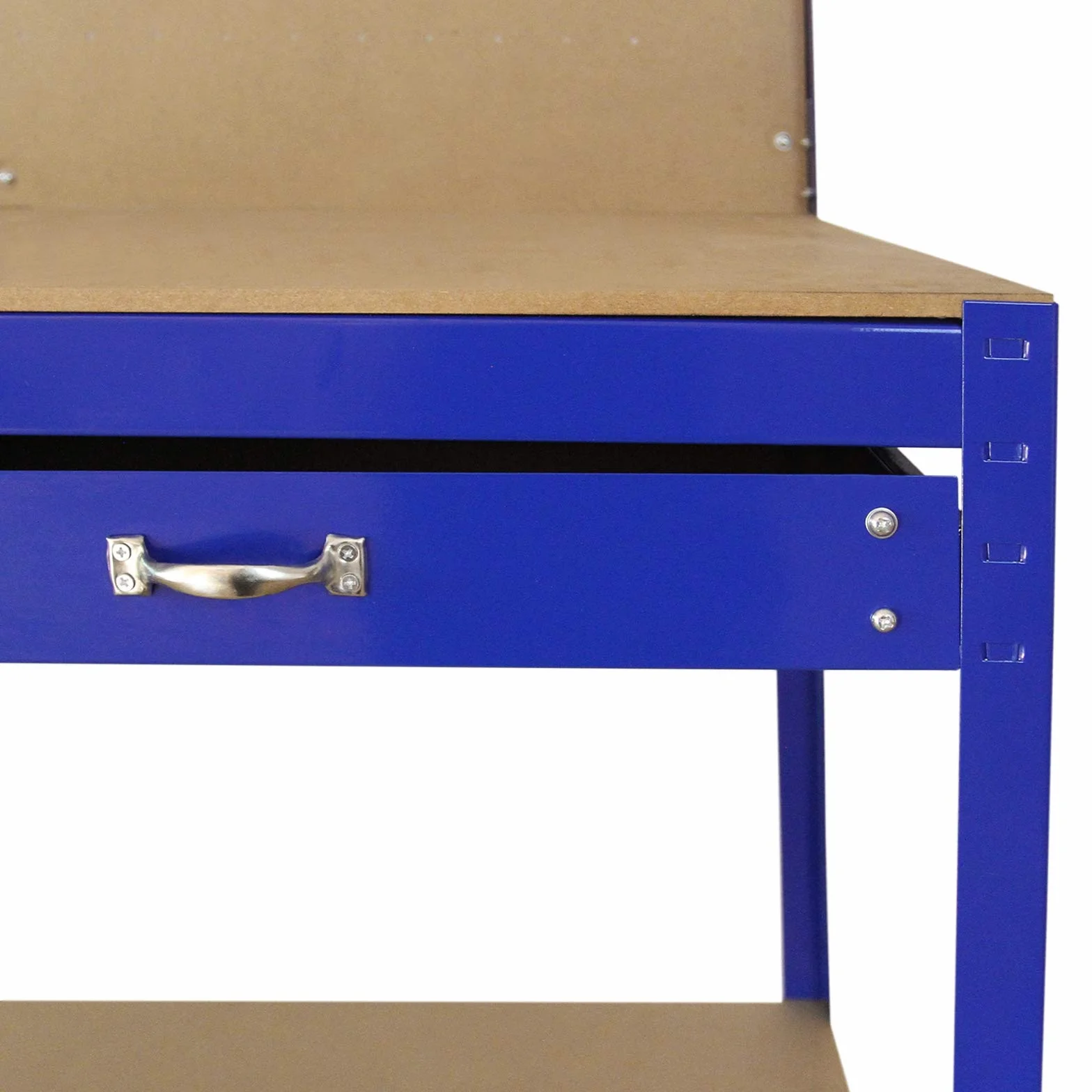 Mesa de Trabajo Metálica 155x120x60cm Banco de Trabajo Azul con Tablero de Clavijas y Cajón Capacidad 200kg Almacenamiento Herramientas Taller Garaje