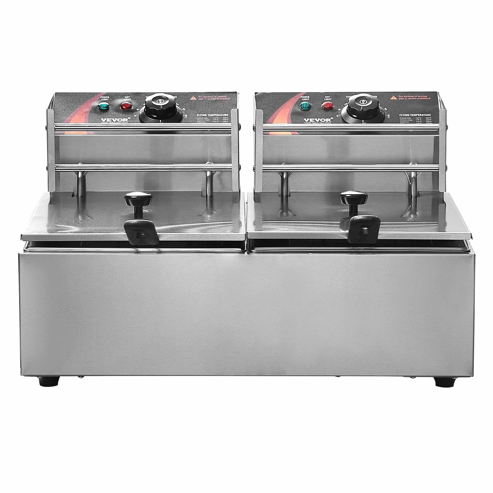 VEVOR Freidora Eléctrica Comercial 2 Tanques 12L 5000W Acero Inoxidable con 2 Cestas Temperatura Ajustable 50-200°C