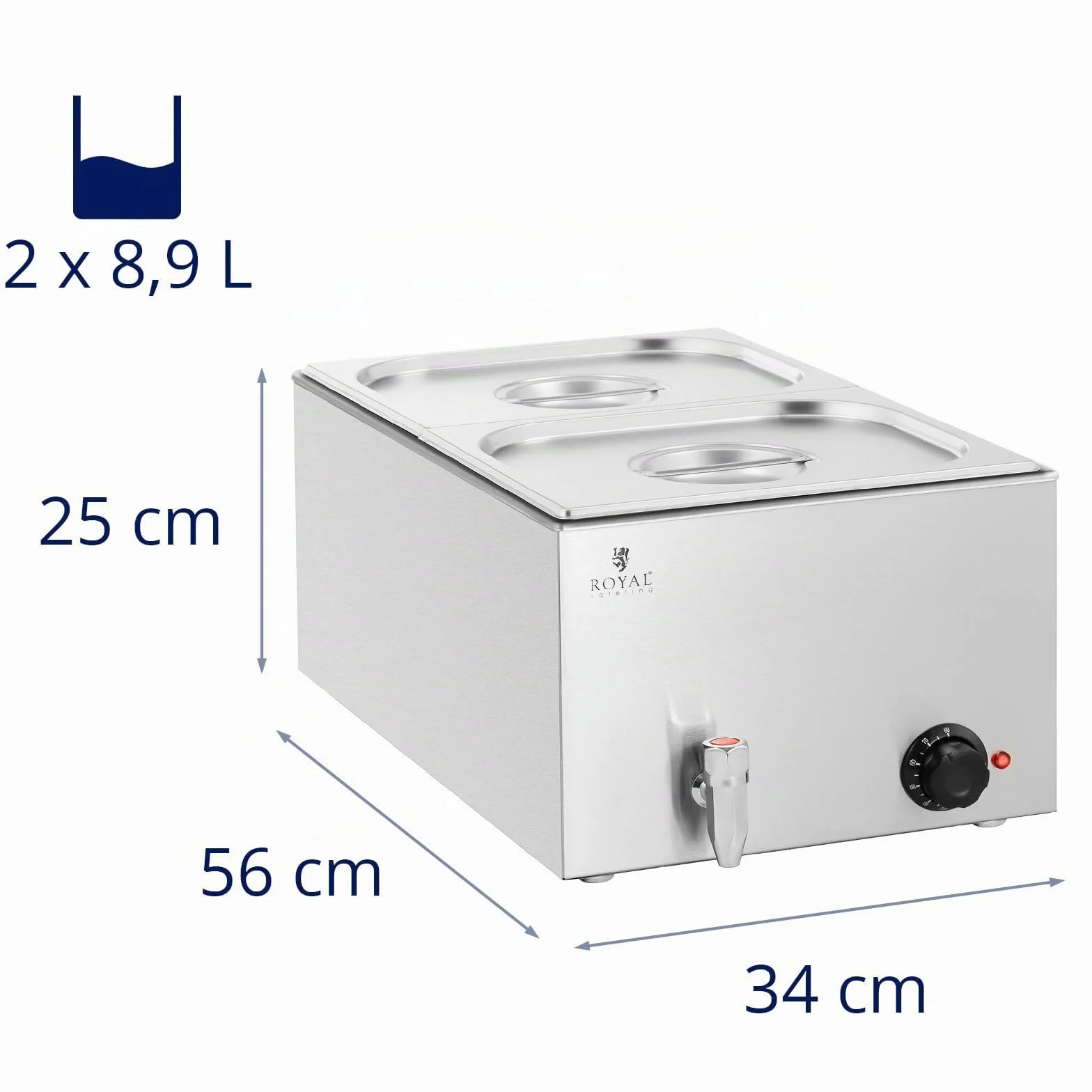 Royal Catering Baño María Profesional RCBM_GN1/2 600 W 2 GN Contenedores 2 x 8,9 L