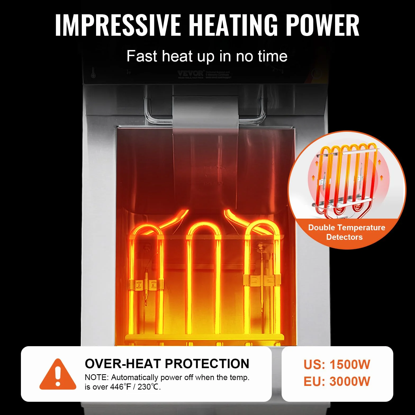 VEVOR Freidora Eléctrica 3000W con Cesto Simple de Acero 11 L 289 x 527 x 357 mm