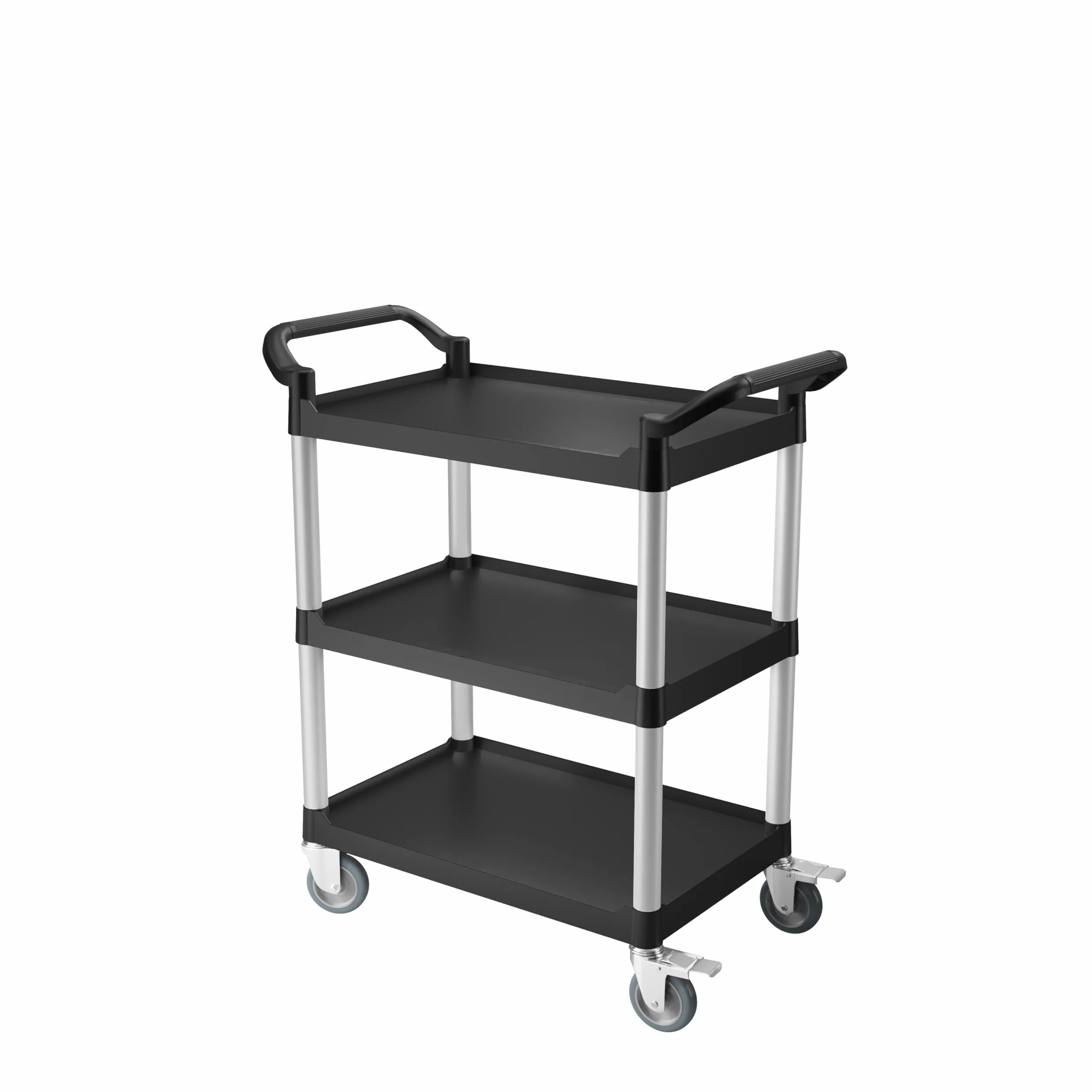 METRO Professional Carro de Servicio GPT1003 con 3 estantes, Polipropileno/Aluminio, Ruedas con Freno, Negro