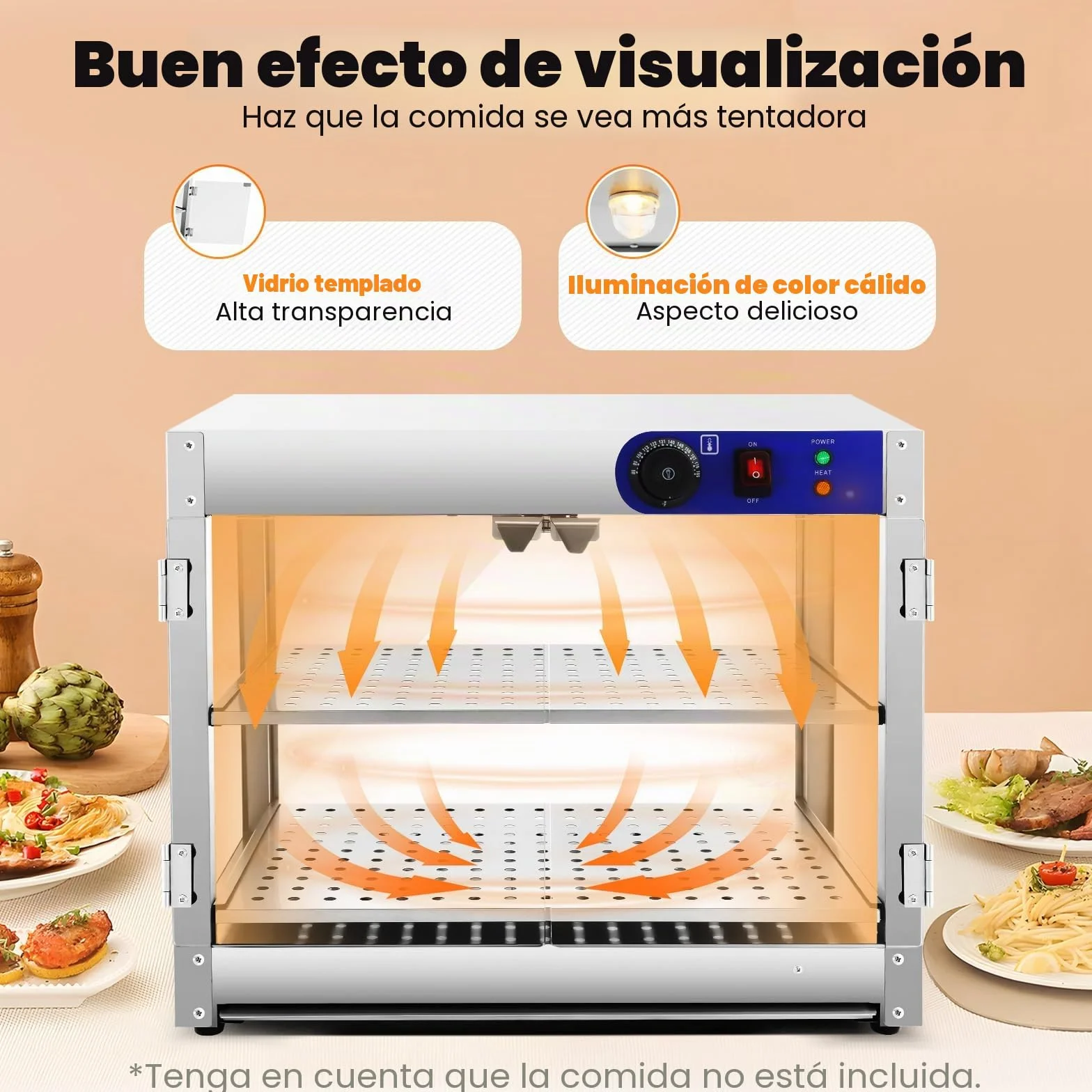 Recipiente Térmico, Vitrina Caliente 2 Niveles, 30-85°C, Calentador de Alimentos