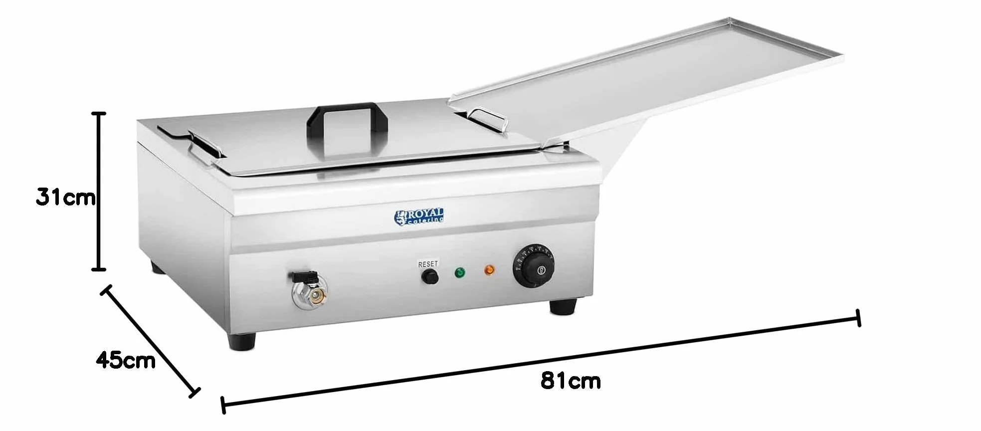 Royal Catering Freidora De Pasteles Eléctrica Para Hostelería RCBG-18STHB (Volumen De 18 Litros, 3.200 Watt, Zona fría, Grifo De Vaciado)