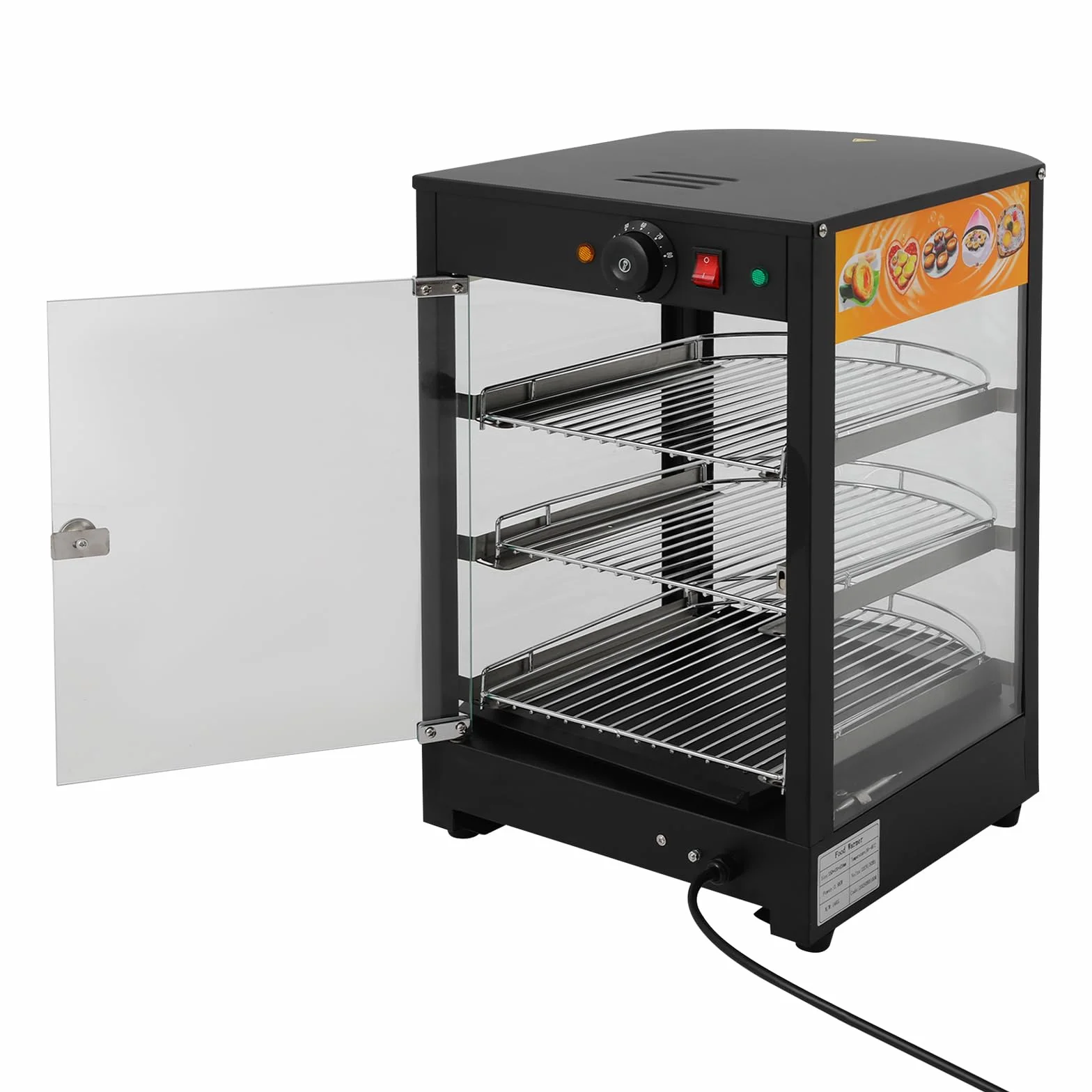 Calentador de alimentos, vitrina calefactora para alimentos, vitrina de cristal de 3 niveles, mostrador de 30 – 85 °C, calentador eléctrico para panadería y cafetería