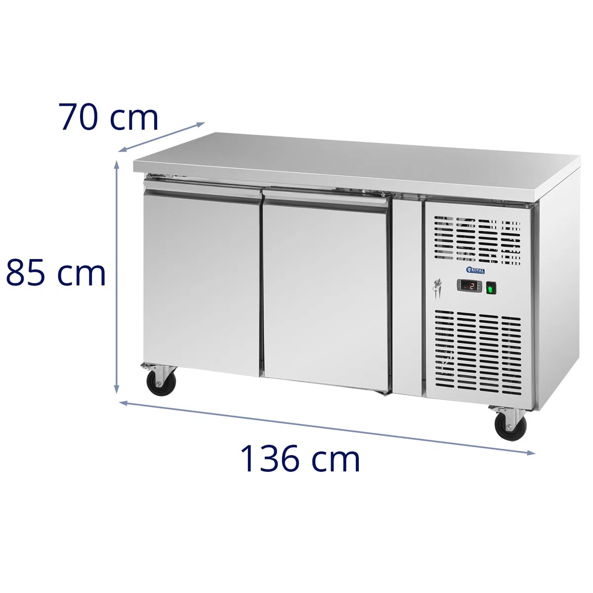 Royal Catering Mesa Refrigerada de 260 L y 136 x 70 cm con Ruedas 2 Compartimentos Clase B en Acero Inoxidable Bajomostrador refrigerado Mesa con refrigeración Mostrador refrigerado para hostelería