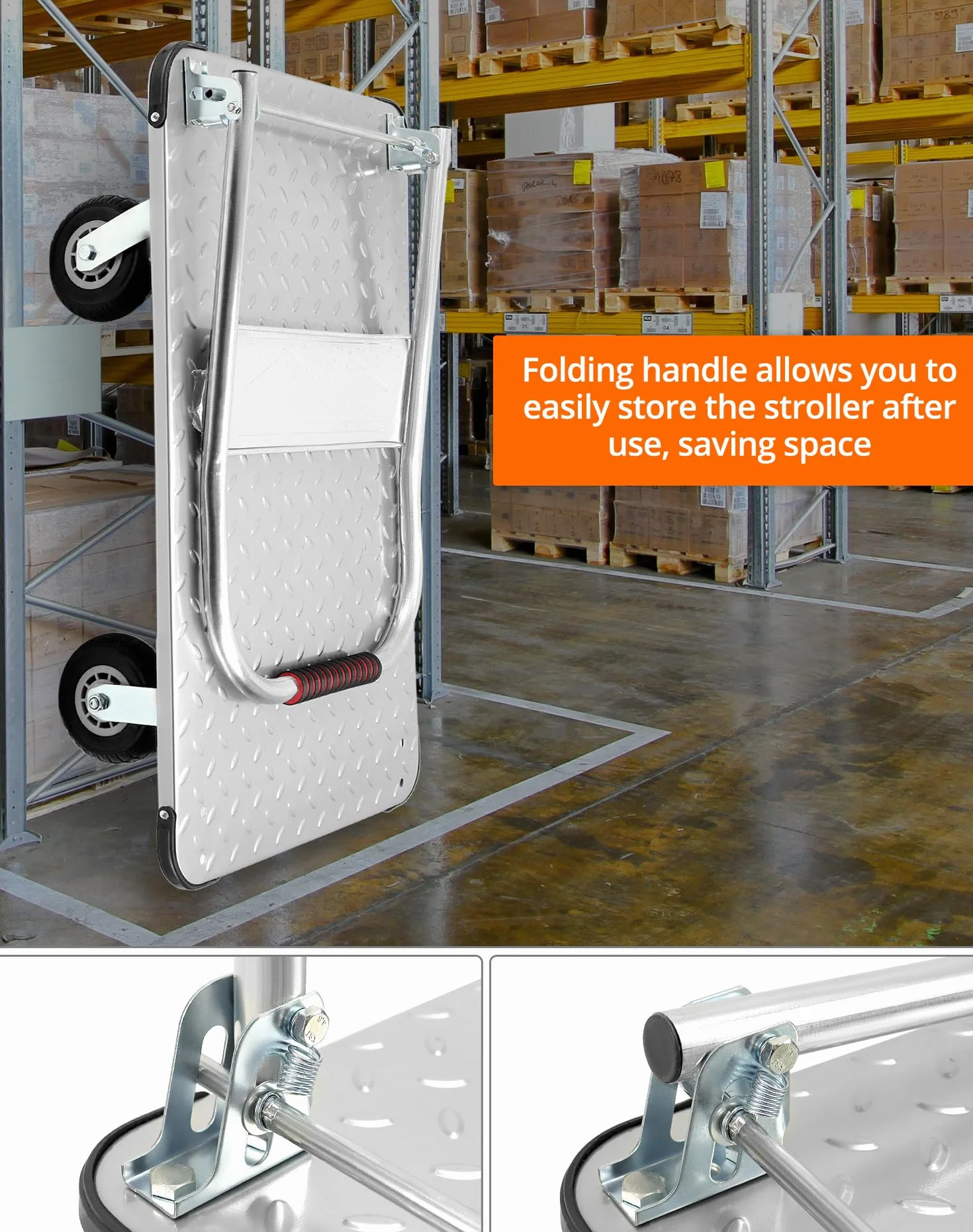 QWORK® Carro de Plataforma Plegable Robusto, con Capacidad de Carga de 1100 kg, 90 x 60 cm y neumáticos de Goma silenciosos, Carro de Transporte de Acero para Trabajo Pesado