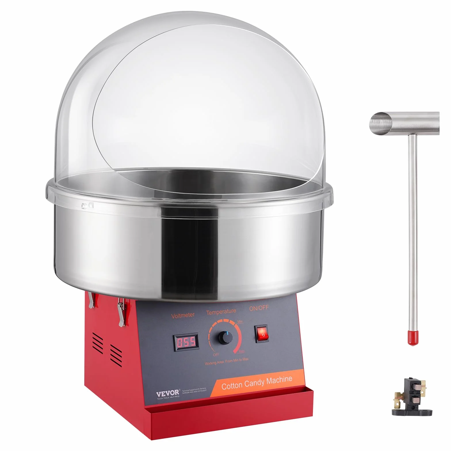 VEVOR Máquina Eléctrica de Algodón de Azúcar 1000 W, Comercial con Tapa, Tazón de Acero Inoxidable, Rojo