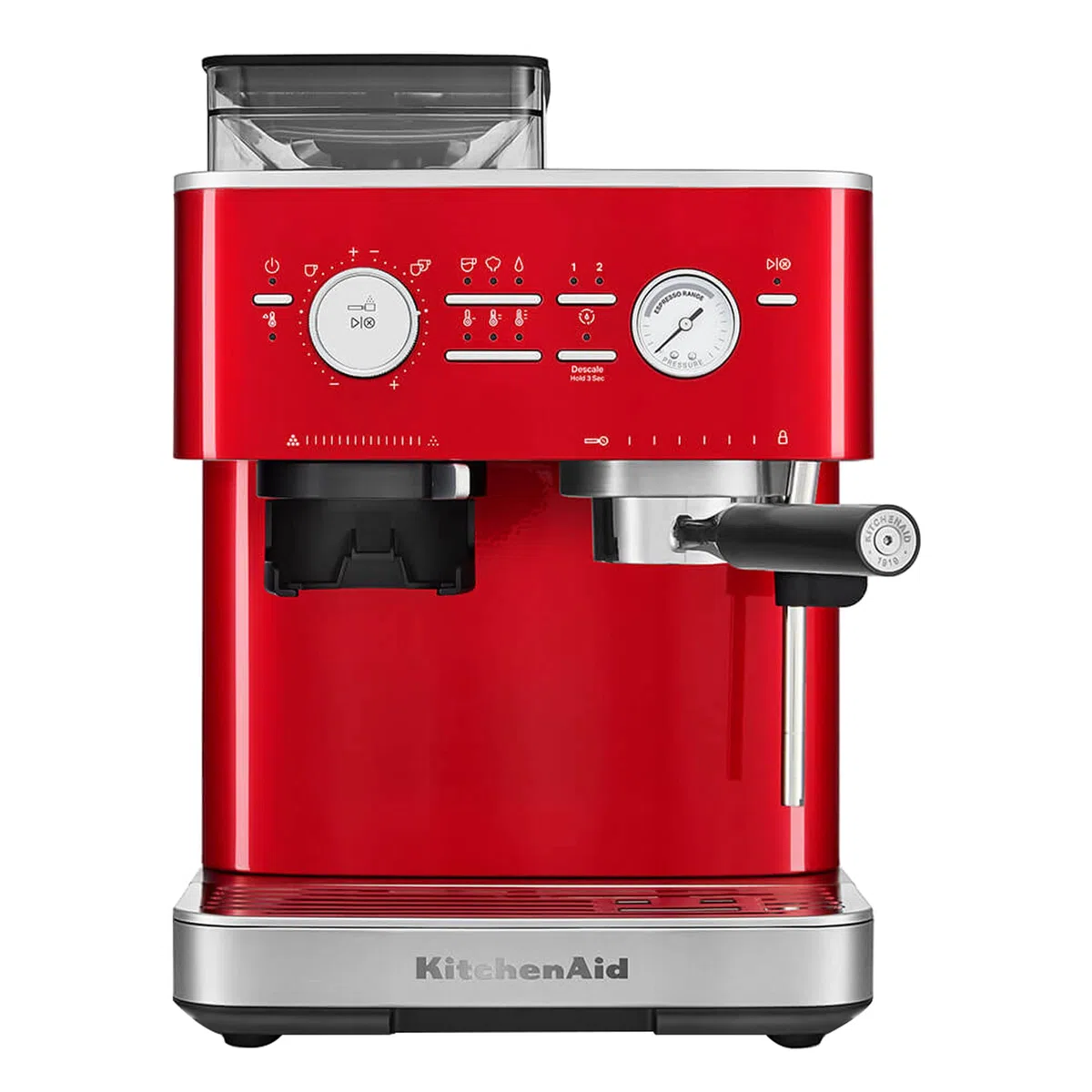 KitchenAid Cafetera espresso semiautomática con molinillo integrado - 15 niveles de molienda, control PID, bomba de 15 bar, vaporizador y diseño de acero inoxidable - Rojo
