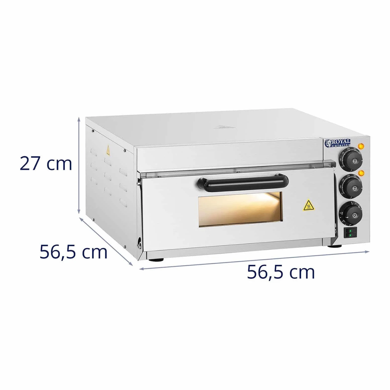 Royal Catering Horno eléctrico para pizza RCPO-2000-1PE 2000 W arcilla refractaria 40x40x1,5 cm temporizador 120 min