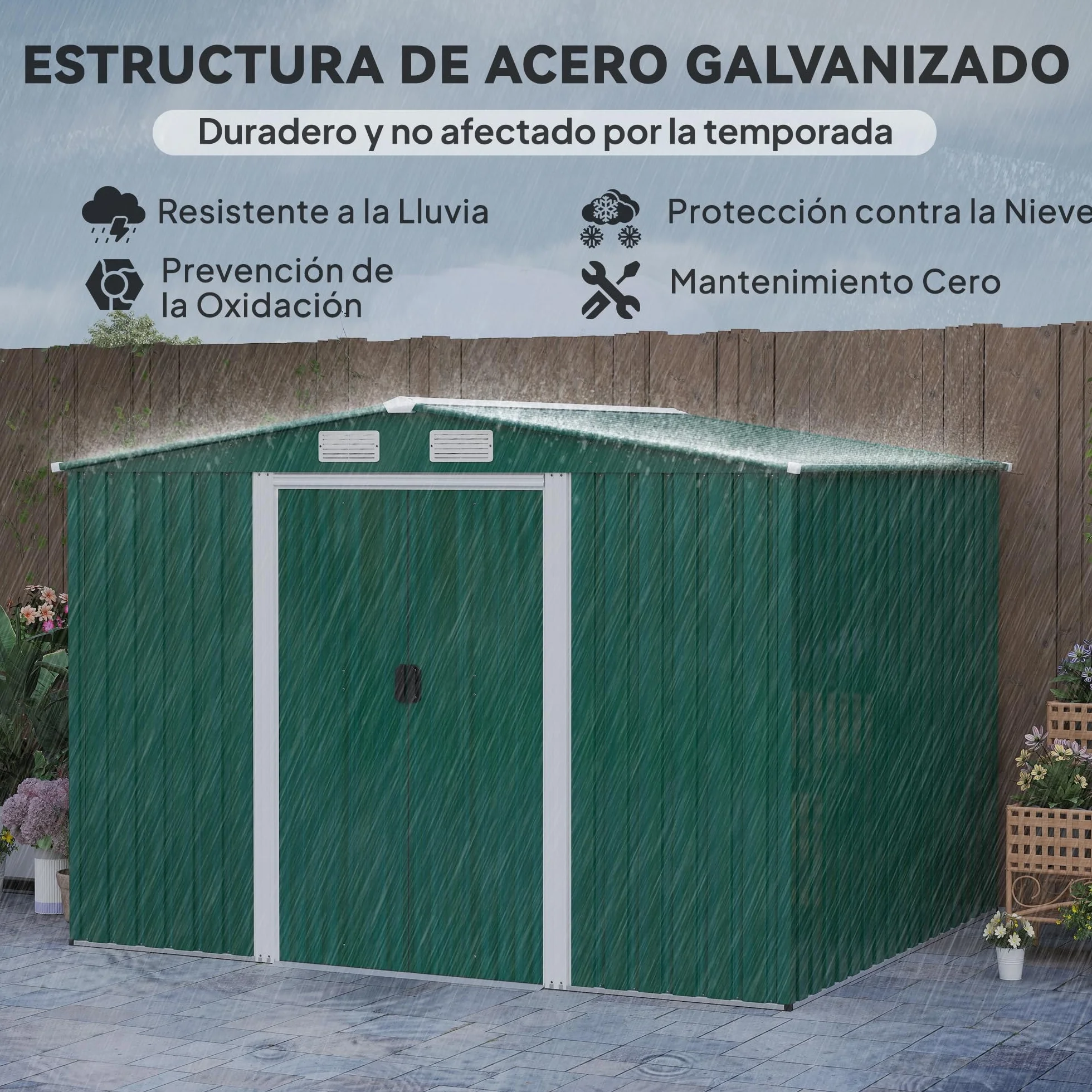 Outsunny Caseta de Jardín Exterior 258x206x178 cm 5,3m² Cobertizo con Puertas Correderas