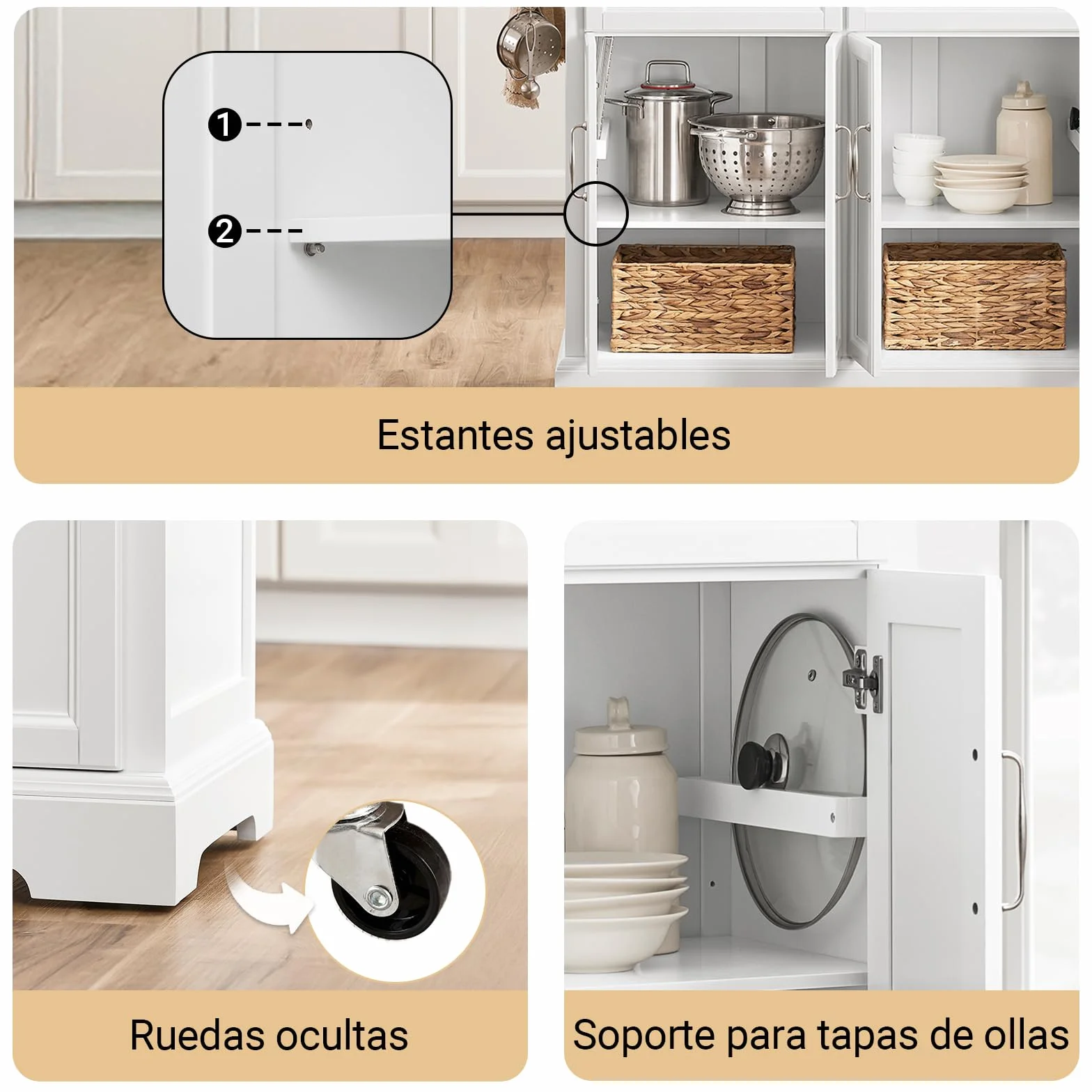 SoBuy Isla Cocina con Ruedas Carrito de Cocina con encimera Extensible Isla de Cocina móvil con Mesa Auxiliar de Cocina con Ruedas Blanco 115x92x(46-71) cm FKW71-III-WN