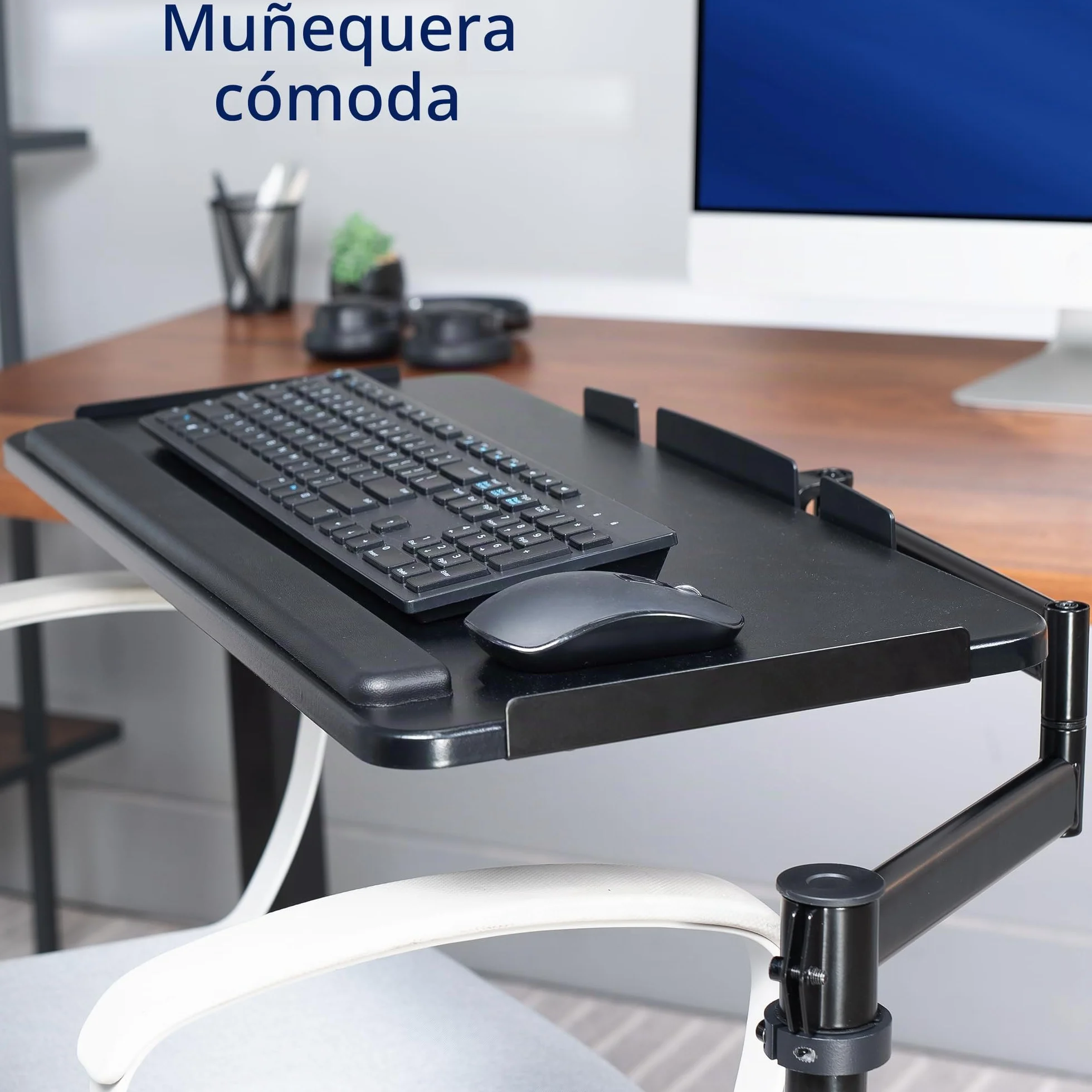 VIVO Mount-KB18CP - Bandeja para teclado y mouse montada en silla de oficina, inclinación ergonómica, rotación de 360 grados, color negro, MOUNT-KB18CP