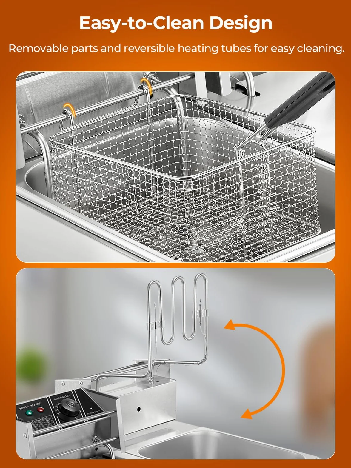 FOHERE Freidoras Aceite de 21.6L, Freidora Industriales Doble de Acero Inoxidable de 3400W con Cesta y Tapa, Temperatura Ajustable de 60-200°C, para Cocina, Restaurante, Fácil de Limpiar