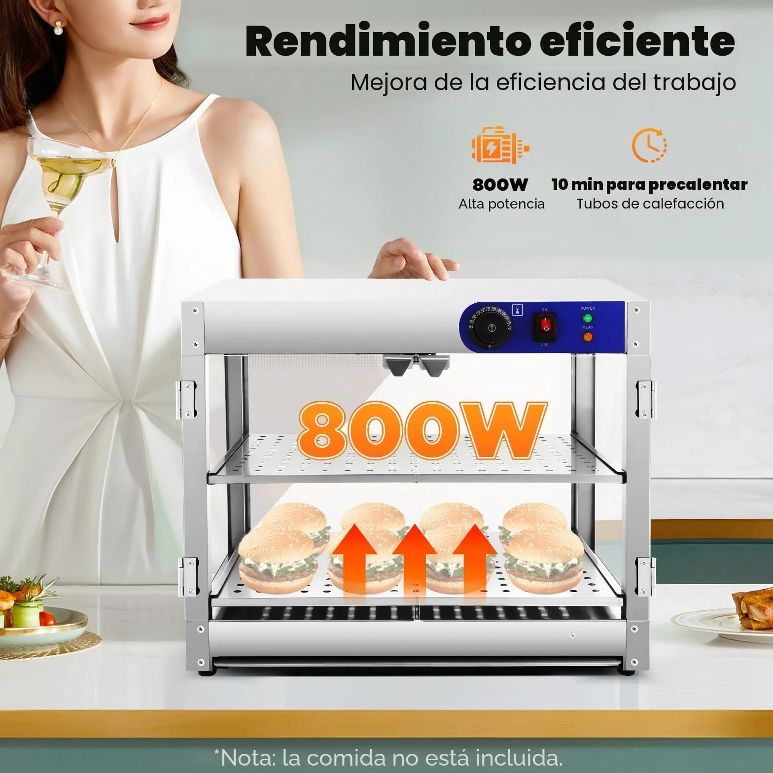 Recipiente Térmico, Vitrina Caliente 2 Niveles, 30-85°C, Calentador de Alimentos