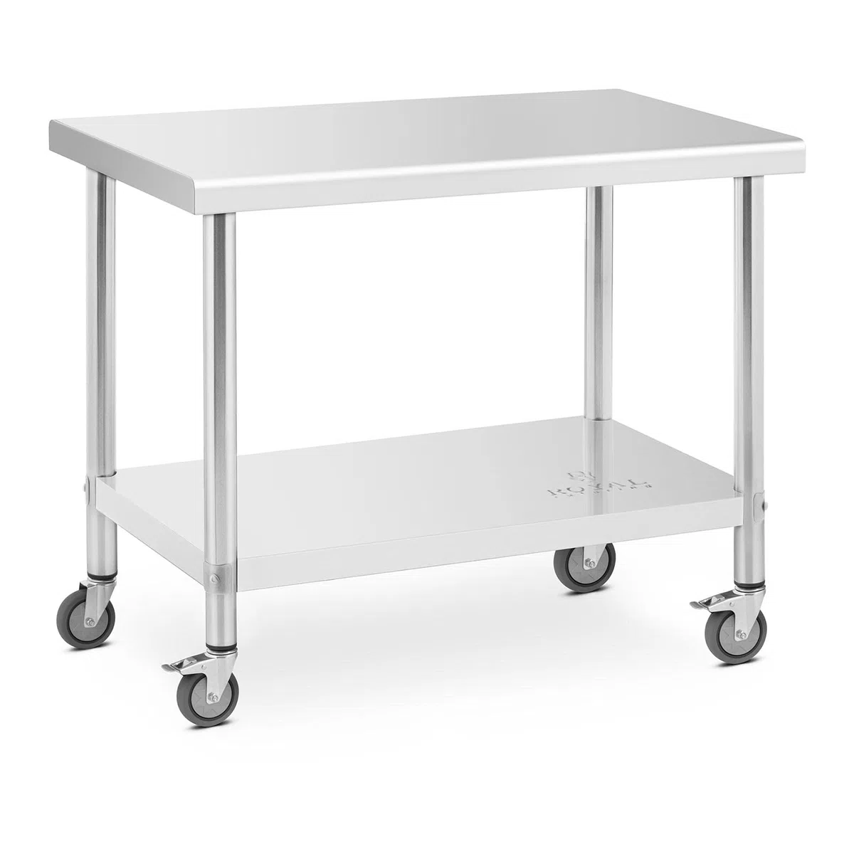 Royal Catering Mesa de Trabajo de Acero Inoxidable con Ruedas, 60 x 100 cm, Capacidad de Carga de 155 kg