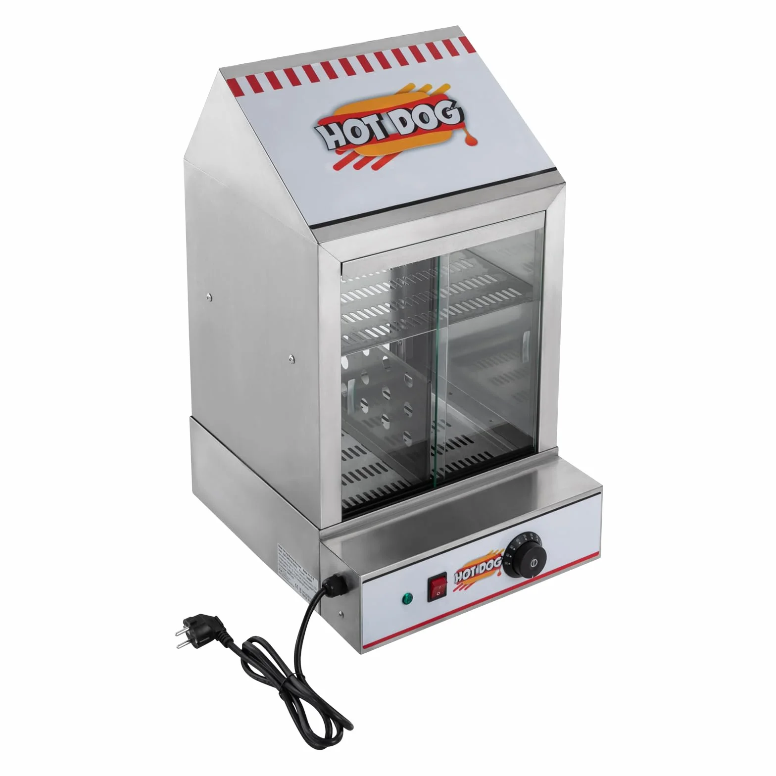 Hot Dog Maker, 1200 W Electric Hot Dog Steamer Edelstahl 5L Commerzieller Wärmeeschrank Hotdogs,Brötchenwärmer Imbiss Stand Gerät,86-230°F für Kantinen,Convenience Stores,Fast Food Restaurants