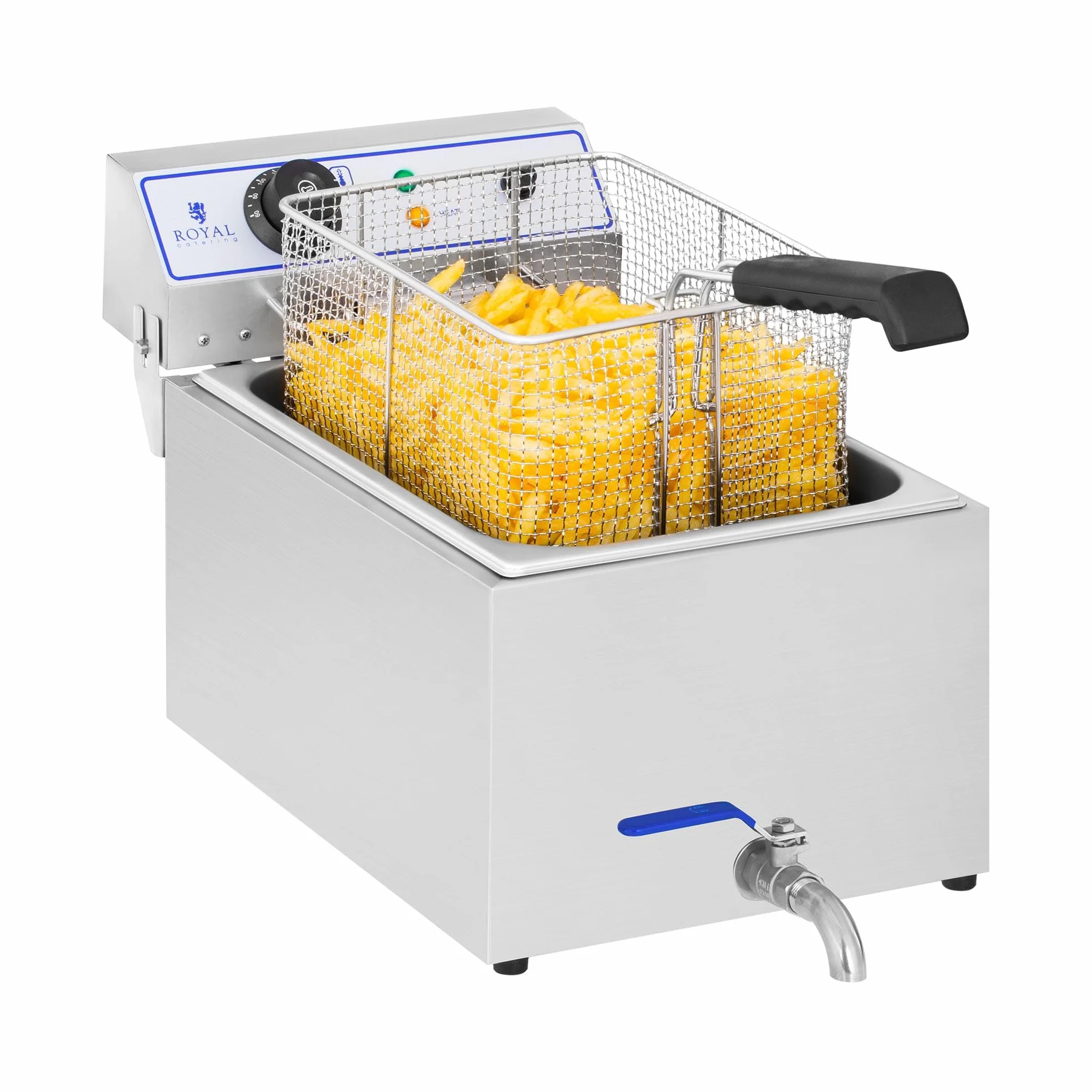 Royal Catering Freidora Electrica Profesional RCEF 15E (17 L, 3.000 W, Termostato, Rango de temperatura 60-200 °C, Grifo de vaciado, Acero inoxidable)