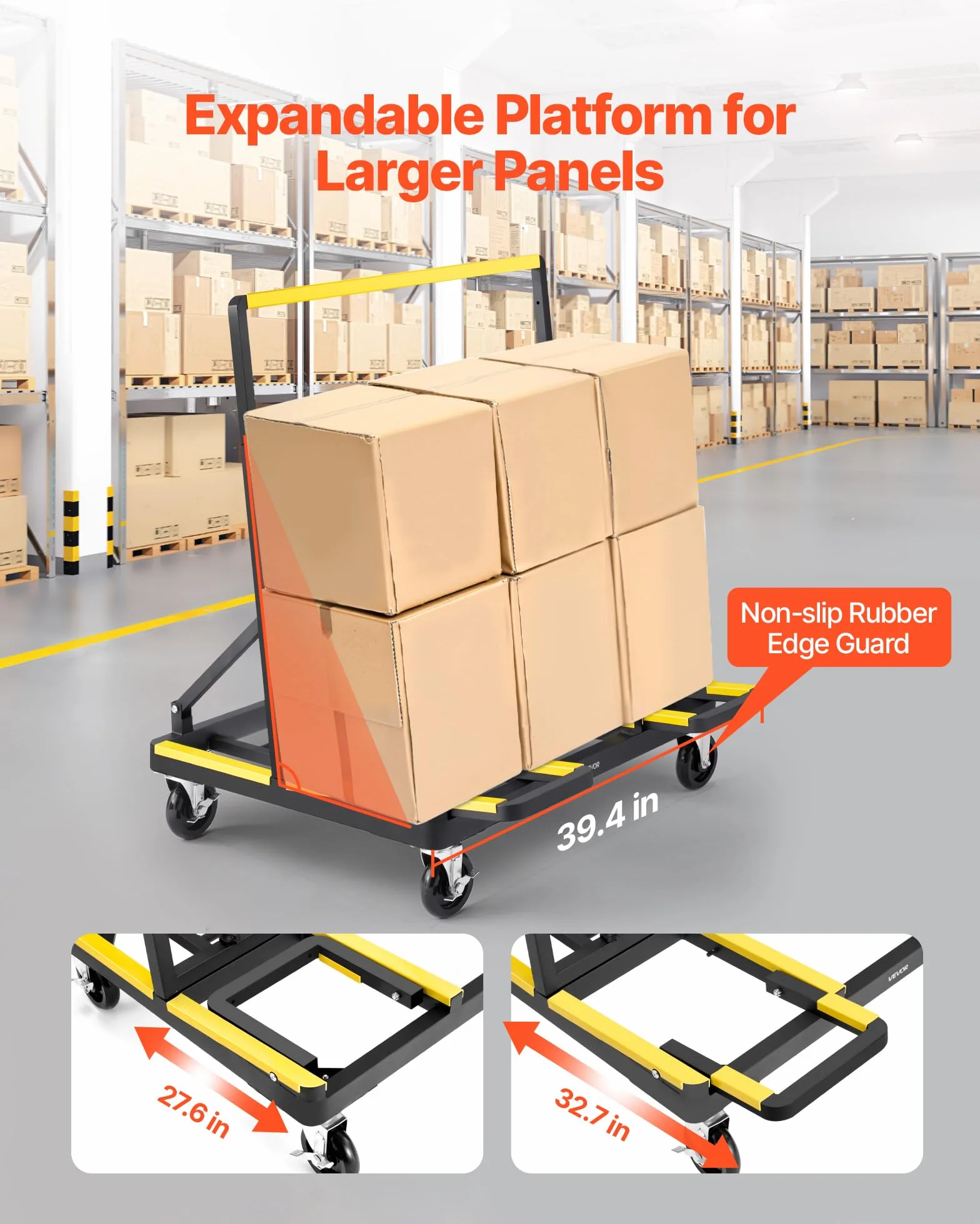 VEVOR Carro Transportador de Paneles de Yeso, 816,5 kg, Ruedas Giratorias, Base Extensible, 1000 x 830 x 1100 mm