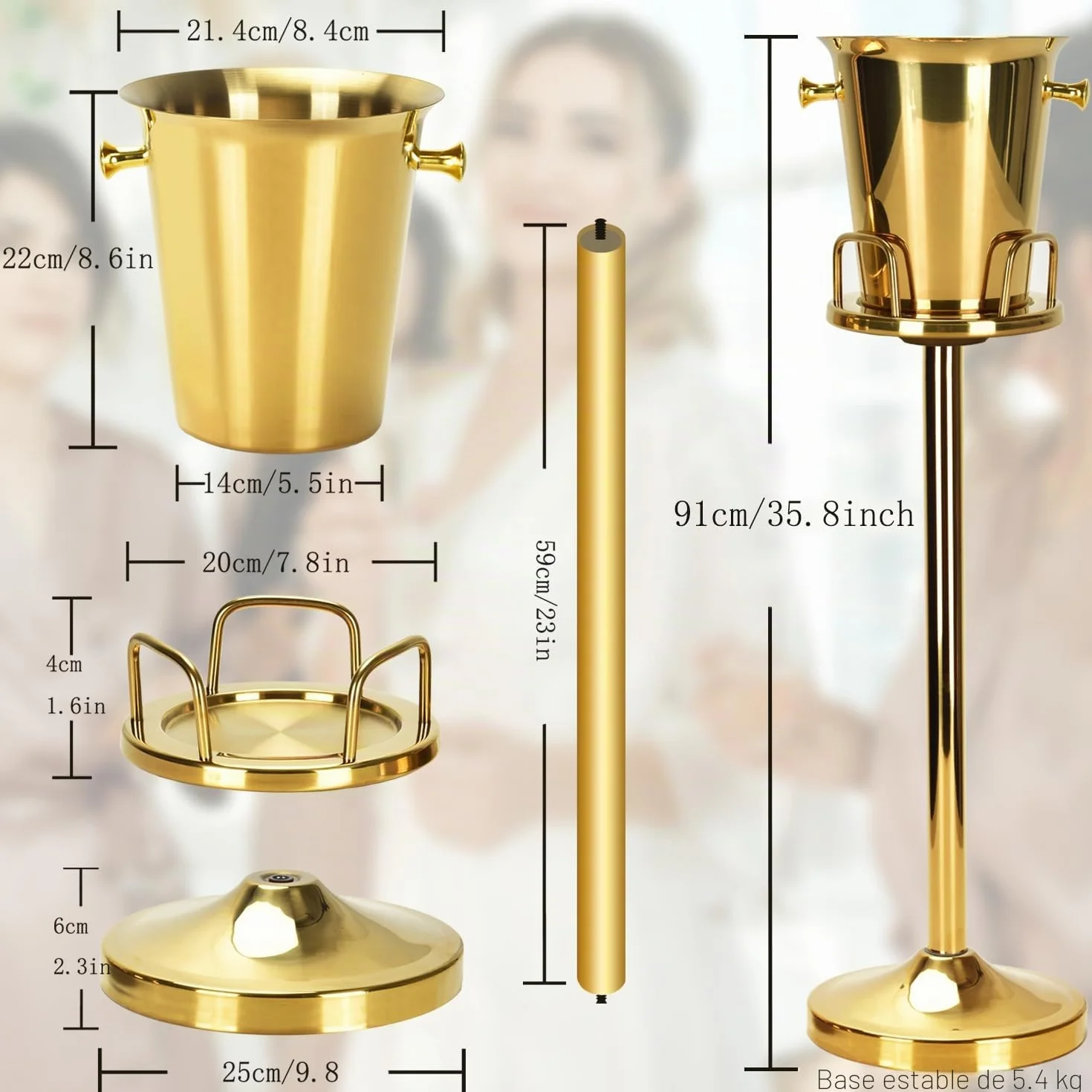 GXFeng Cubitera de Hielo con Soporte 201, de Acero Inoxidable, con asa de Transporte, para Vino, champán, Cerveza, Clubes, Bares, Fiestas, 5 l