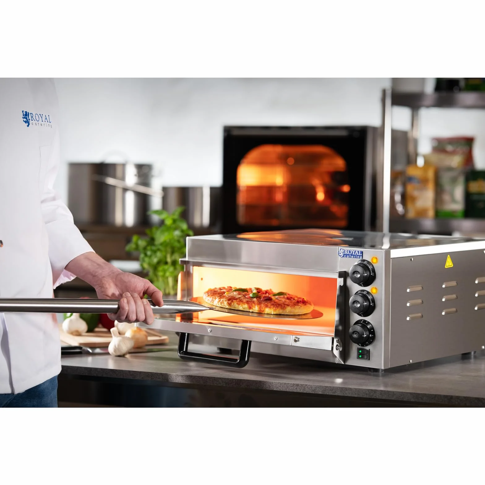 Royal Catering Horno eléctrico para pizza RCPO-2000-1PE 2000 W arcilla refractaria 40x40x1,5 cm temporizador 120 min