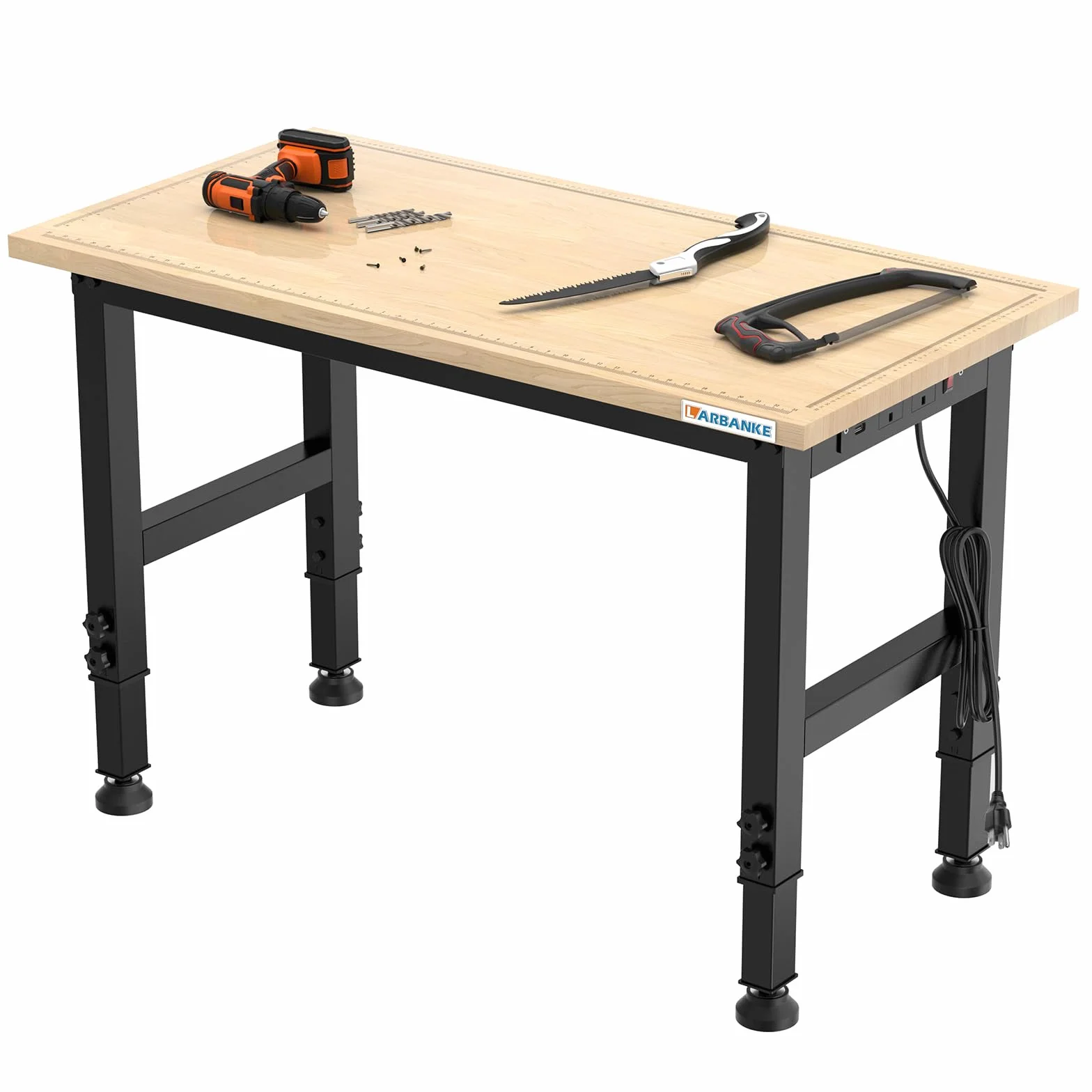 Banco de trabajo ajustable 120 cm 900 kg mesa de madera de caucho 5 alturas panel de alimentación
