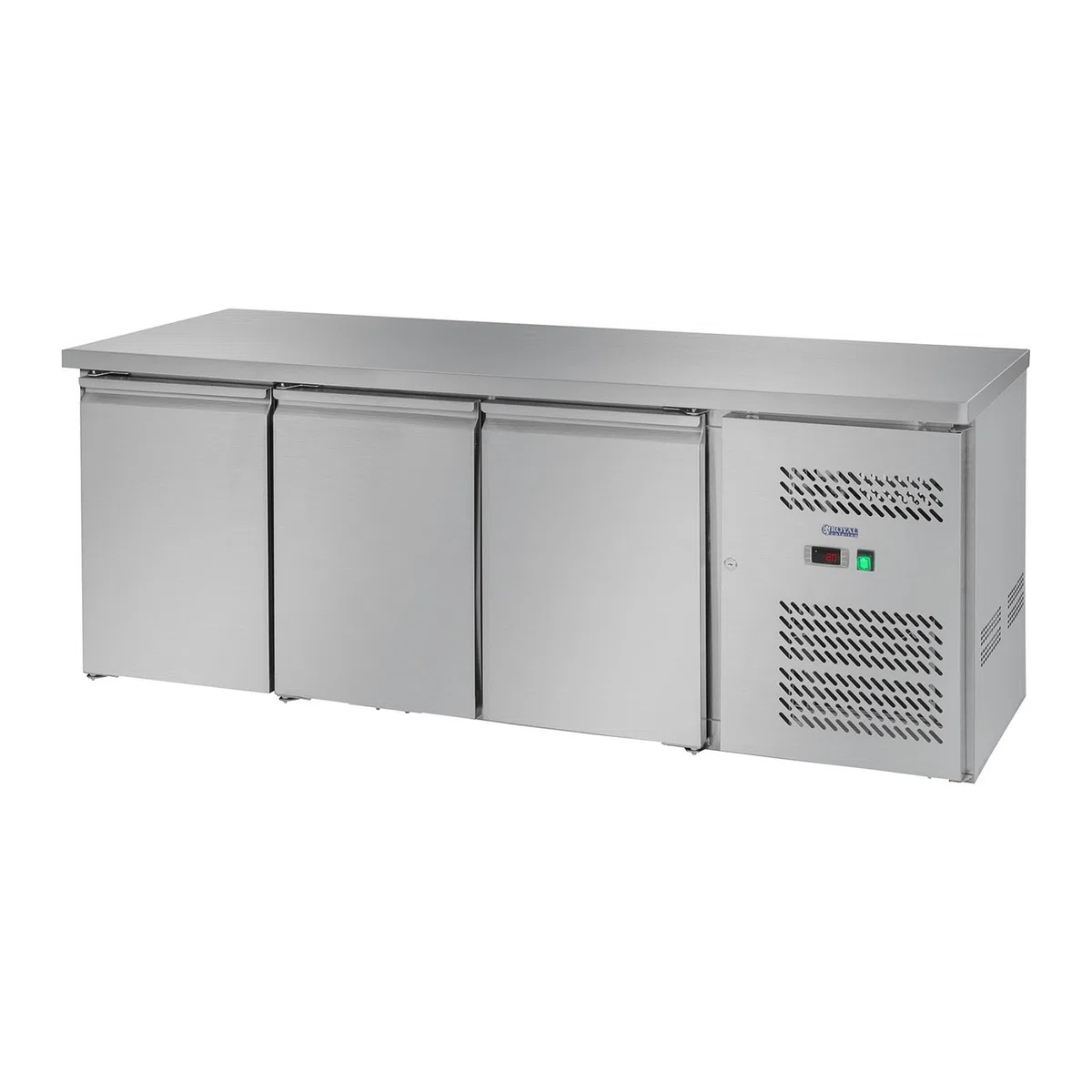 Royal Catering Mesa Refrigerada RCLK-S339 (339 L, Superficie de trabajo de acero inoxidable, compresor 258 W Zanussi, 3 puertas, R600a)