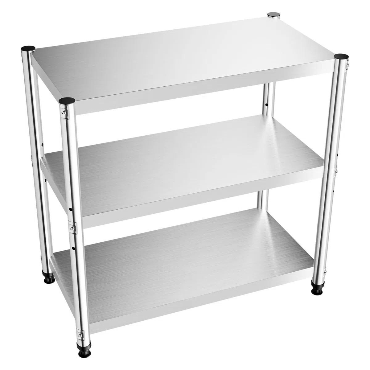 Mesa de cocina de acero inoxidable con 3 estantes, estantería de trabajo, estable, para ahorrar espacio, estantería de cocina para despensas, gastronomías, cocinas, 80 x 80 x 40 cm, 30 kg