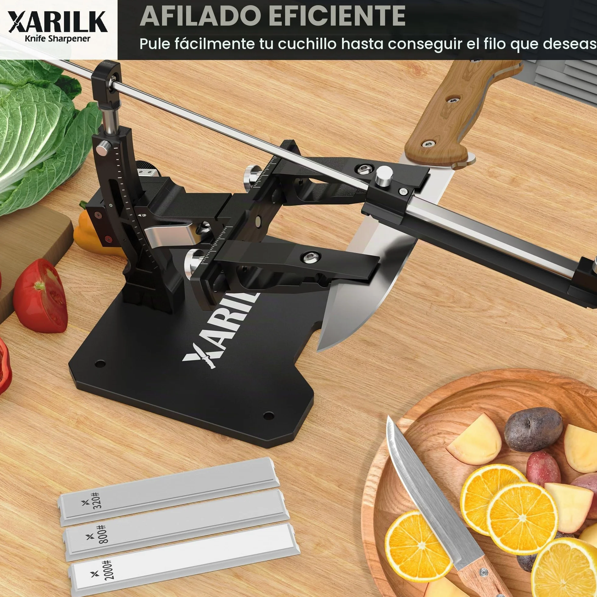 GEN3 - Sistema de afilado de cuchillos guiado, aluminio, afilador de cuchillos profesional, kit de afilado de cuchillos con 3 placas de diamante (320#, 800#, 2000#) para cuchillos de caza y
