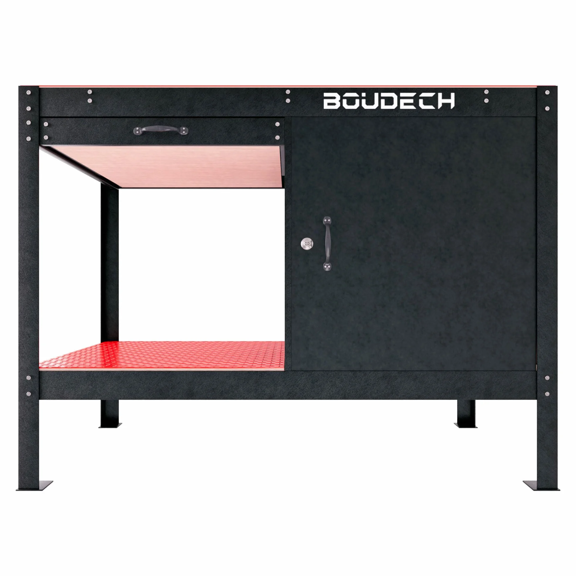Banco de trabajo metálico 120x60 cm con cajón y estante negro Boudech Manny