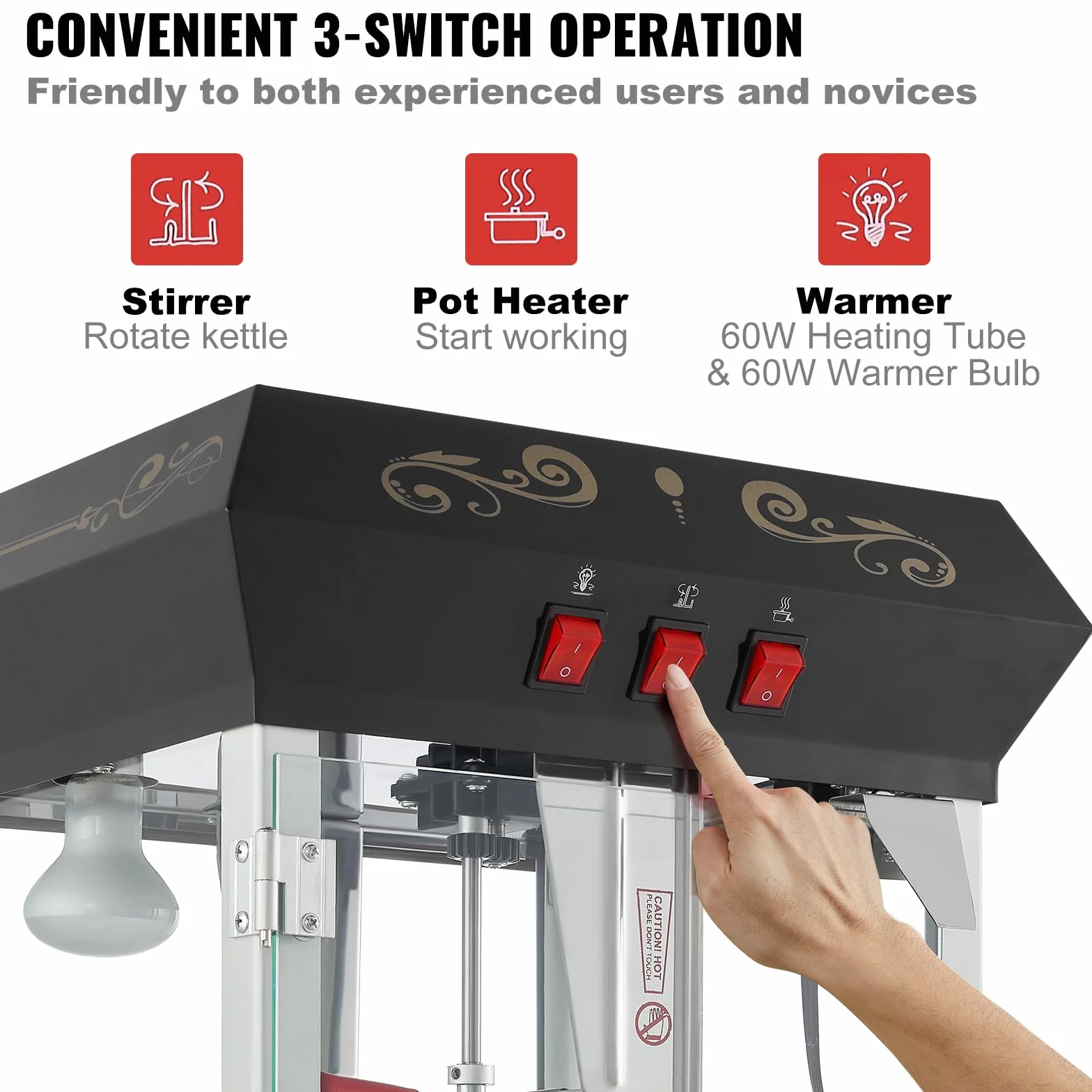 VEVOR Máquina para Hacer Palomitas de Maíz con Carrito, 850 W, 8 oz, 48 Tazas, Vidrio Templado, Negro