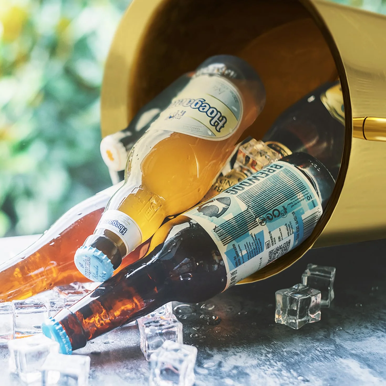 GXFeng Cubitera de Hielo con Soporte 201, de Acero Inoxidable, con asa de Transporte, para Vino, champán, Cerveza, Clubes, Bares, Fiestas, 5 l