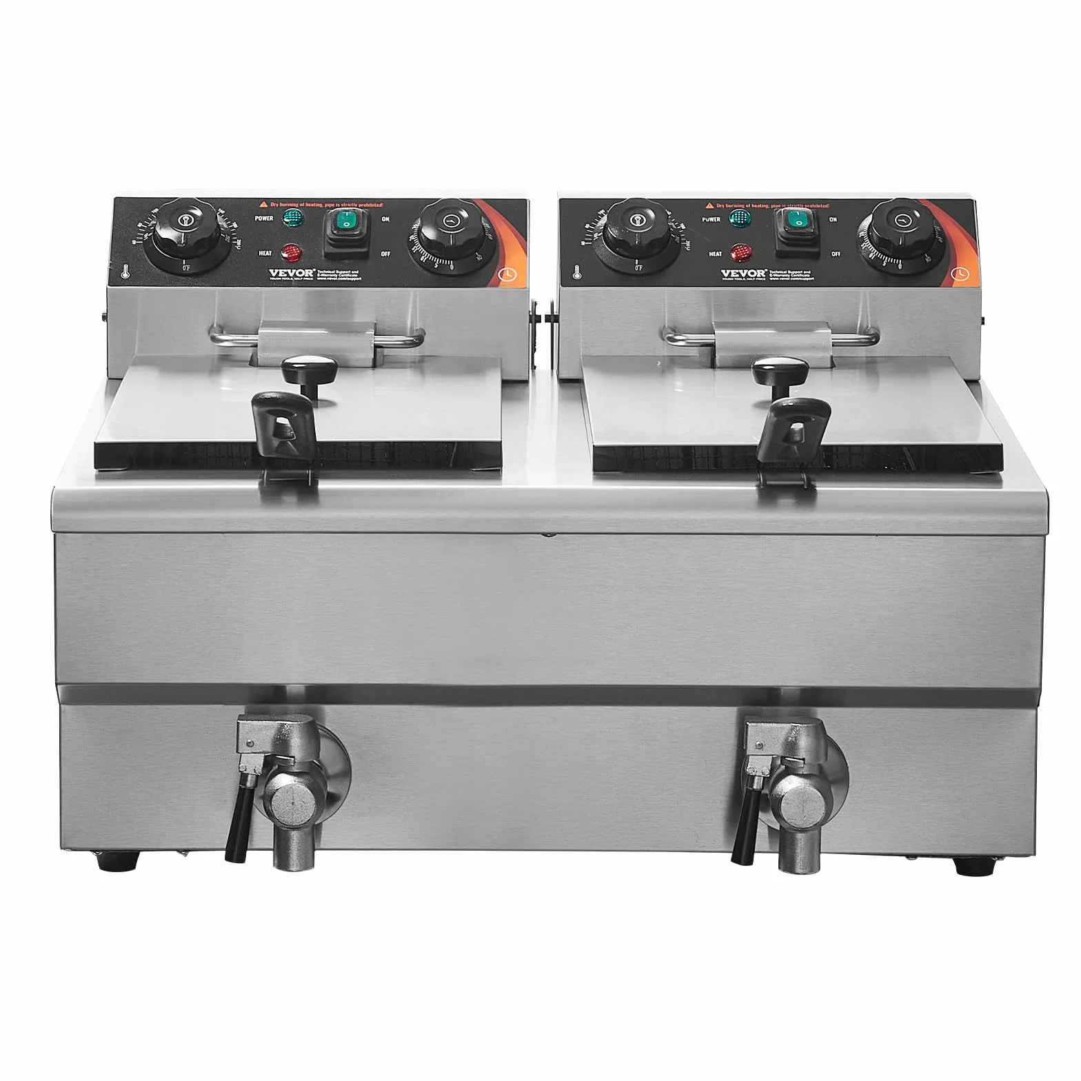 VEVOR Freidora Eléctrica Comercial 3000 W 2 Tanques 2 x 11 L, Freidora de Aceite de Acero Inoxidable con 2 Cestas para Freír Temperatura y Tiempo Ajustables, para Aros de Cebolla, Patatas Fritas
